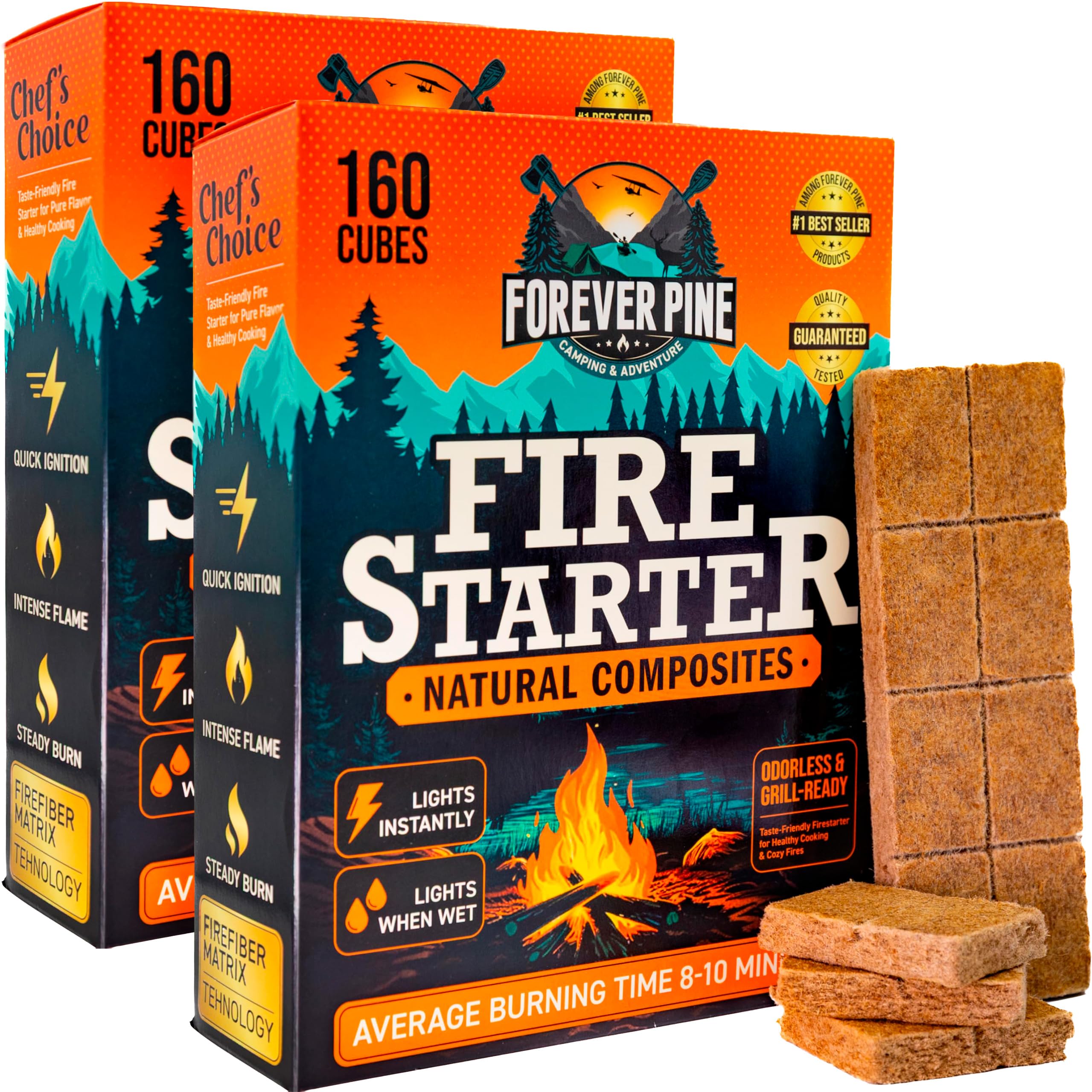 Fire Starter Cubes, 320 pcs- Easy BBQ Ignition - Natural, Waterproof &amp; Odorless Firestarter Squares for Campfire, Charcoal Grill, Outdoor Fire Pit, Wood Stove, Fireplace, Logs - Camping Essentials