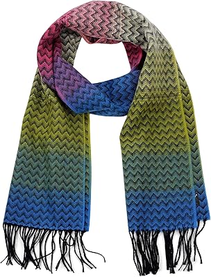 D&Y Unisex Classic Softer Than Cashmere Chevron Fringe End Scarf, Blue Tribal Blend