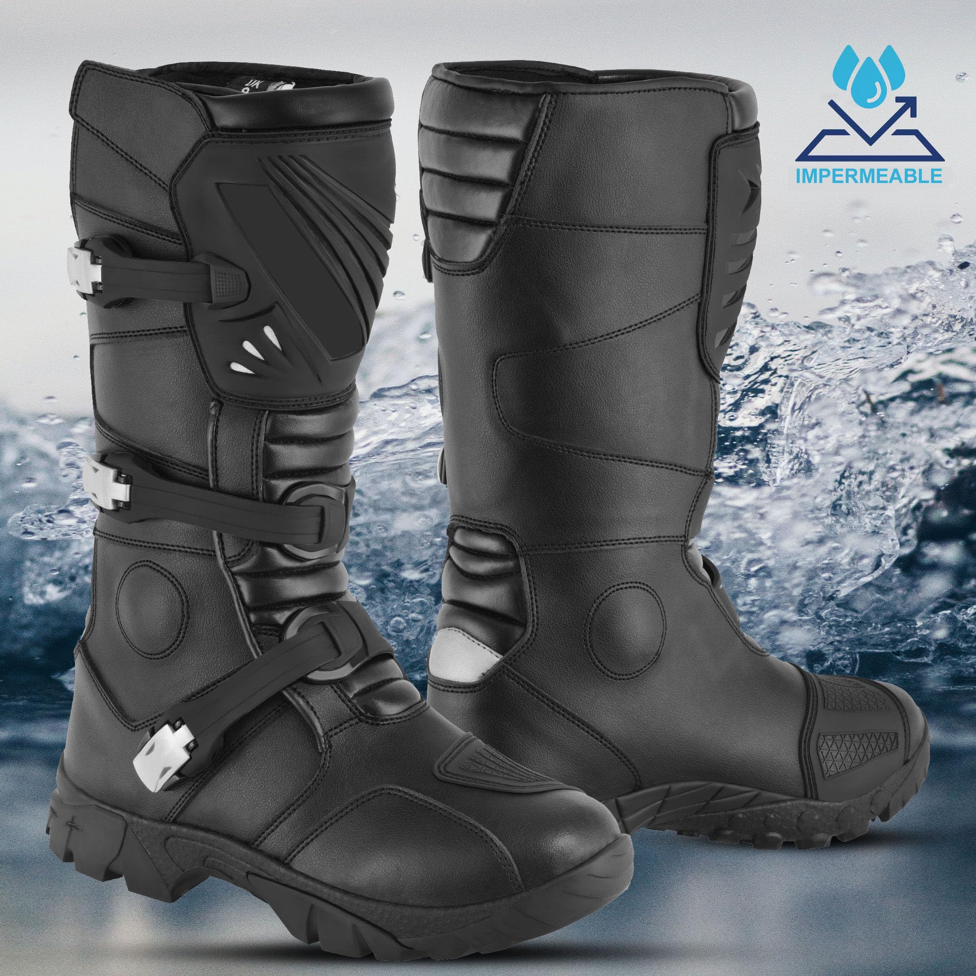 Chaussures de moto renforcées pour homme en cuir avec support pour la cheville Semelle antidérapante