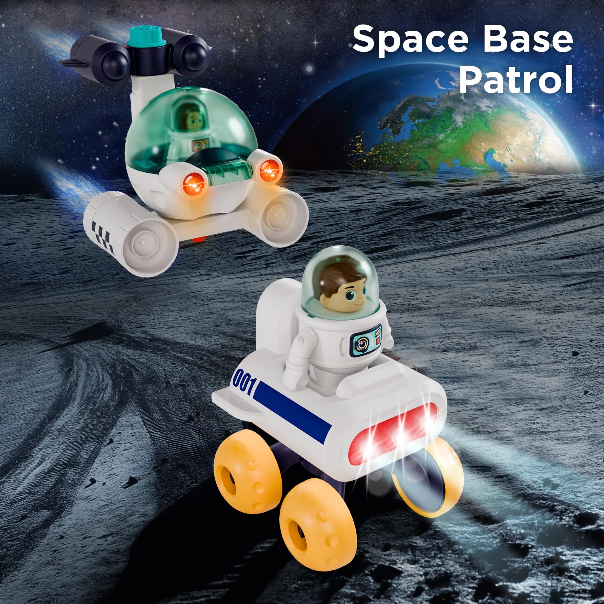 Juguetes espaciales para niños, nave espacial, aventura planeta, juego con 2 transbordadores astronautas, juguete educativo STEM del sistema solar del espacio exterior, regalo de 6