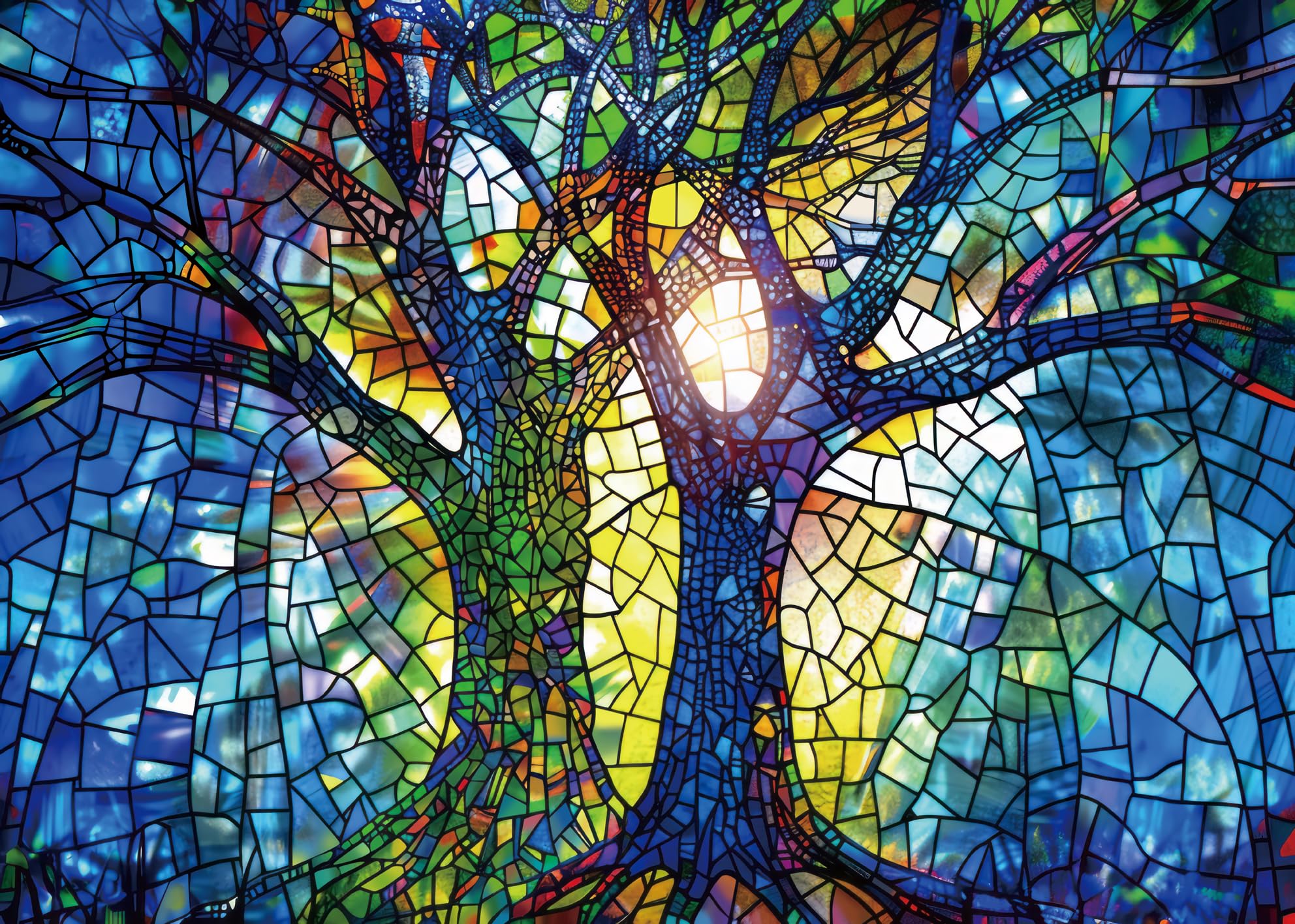 Stained Glass Tree Puzzles for Adults 1000 Pieces, Impossible Tree of Life Jigsaw Puzzles, Hard Mosaic Art Puzzles