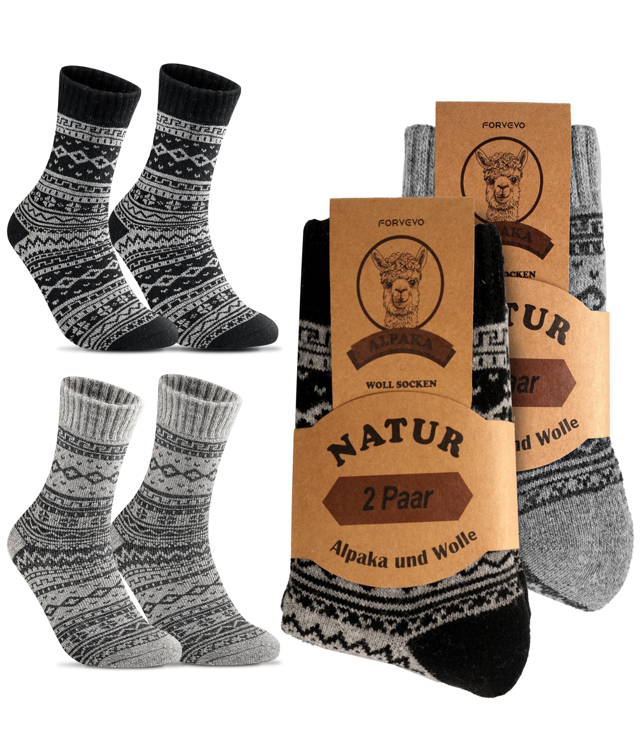 FORVEVO 4 Paar Alpaka socken Herren Damen,Warme Wollsocken,Weiche Wintersocken Stricksocken Weihnachtssocken für Damen