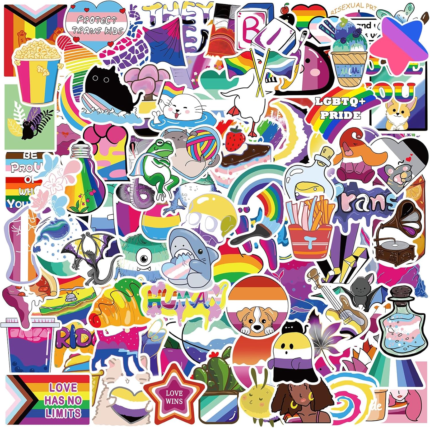 Pride Stickers, 200 PCS Mixed All Kind of LGBTQ+ Stickers Bulk for Trans Bi Lesbian LGBTQ Gay Pride Stuff Accessories Celebration Parades Home Decor Party Supplies Festivals