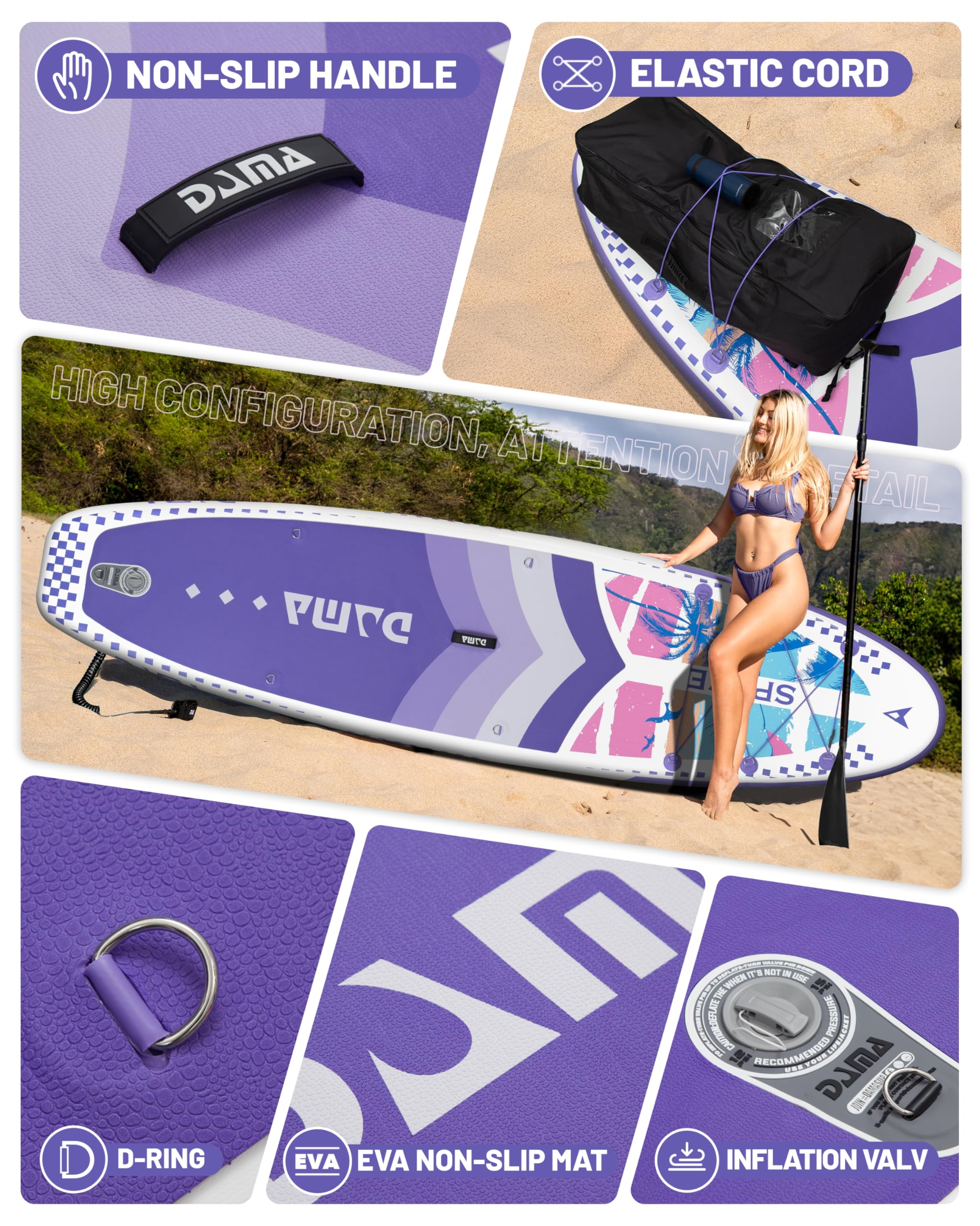 DAMA Tabla de remo inflable de 11 x 34 x 6 pulgadas, tablas de remo para adultos, ligeras y duraderas, fáciles de inflar, versátiles en estilo, totalmente funcionales, equipadas con accesorios de alta