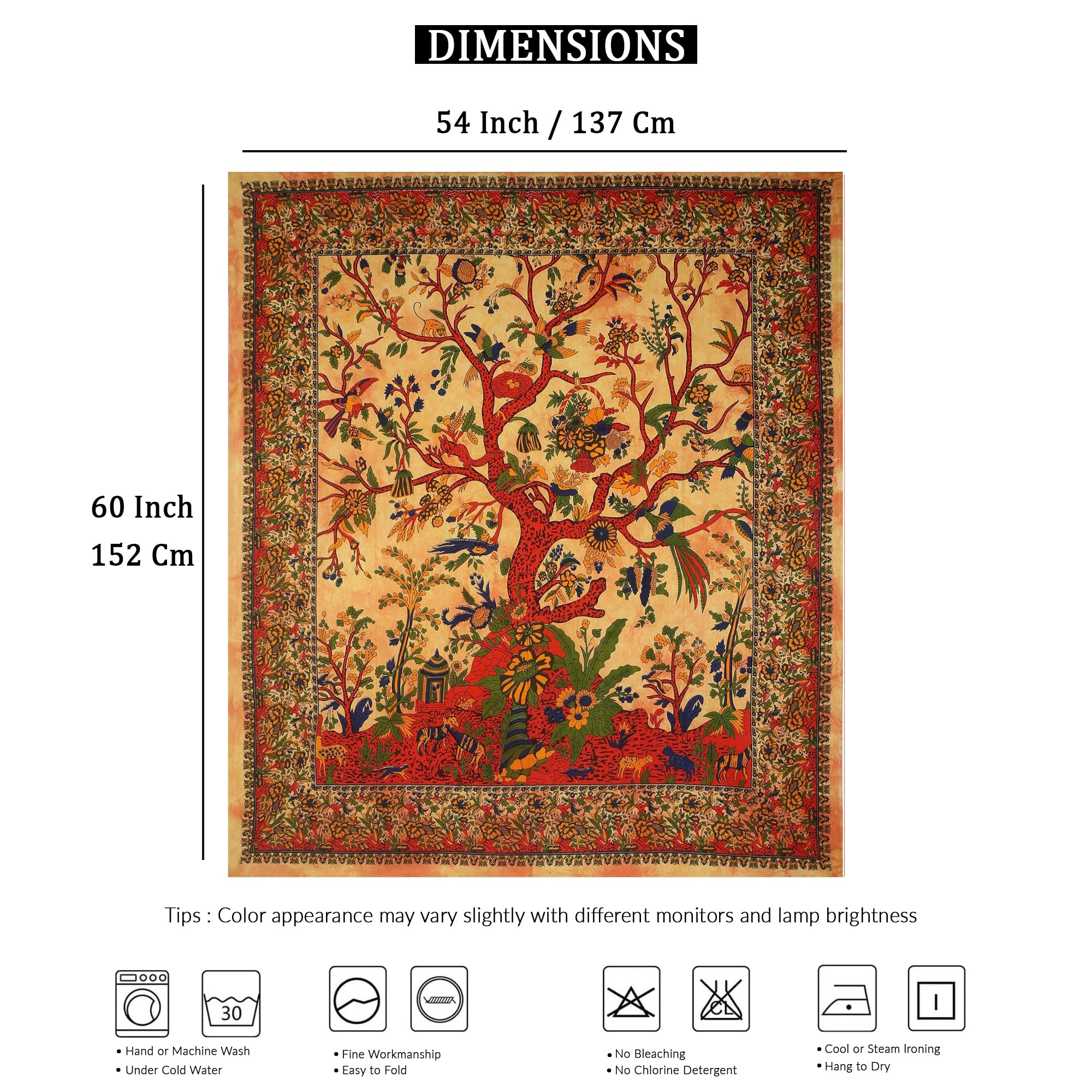 Tapiz De Pared Algodón árbol De La Vida - Tamaño Pequeño 30x40 Pulgadas, Diseño Psicodélico, Multiusos