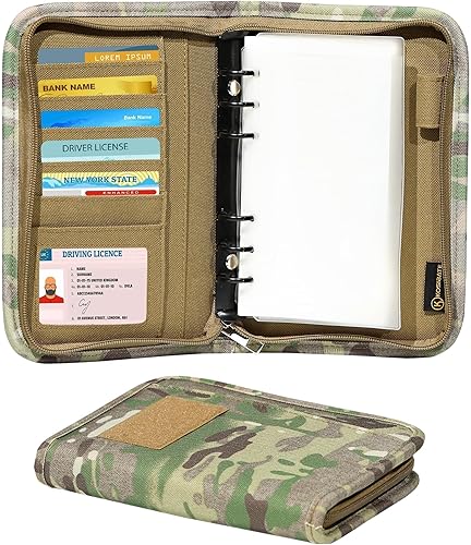 Kosibate Padfolio - Carpeta de anillos con 48 hojas sueltas, funda resistente a la intemperie, cuaderno táctico con cremallera para carpetas, Kosibate Padfolio - Carpeta de anillos con 48 hojas sueltas, funda resistente a la intemperie, cuaderno táctico con cremallera para carpetas,