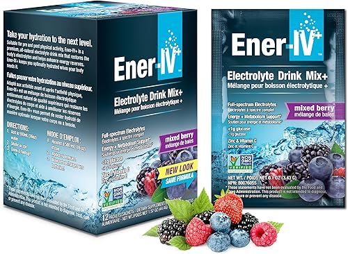 Ener-IV - Bebida energética y de hidratación con electrolitos de potasio, vitamina C y zinc, paquetes de polvo, recuperación muscular e inmunidad,