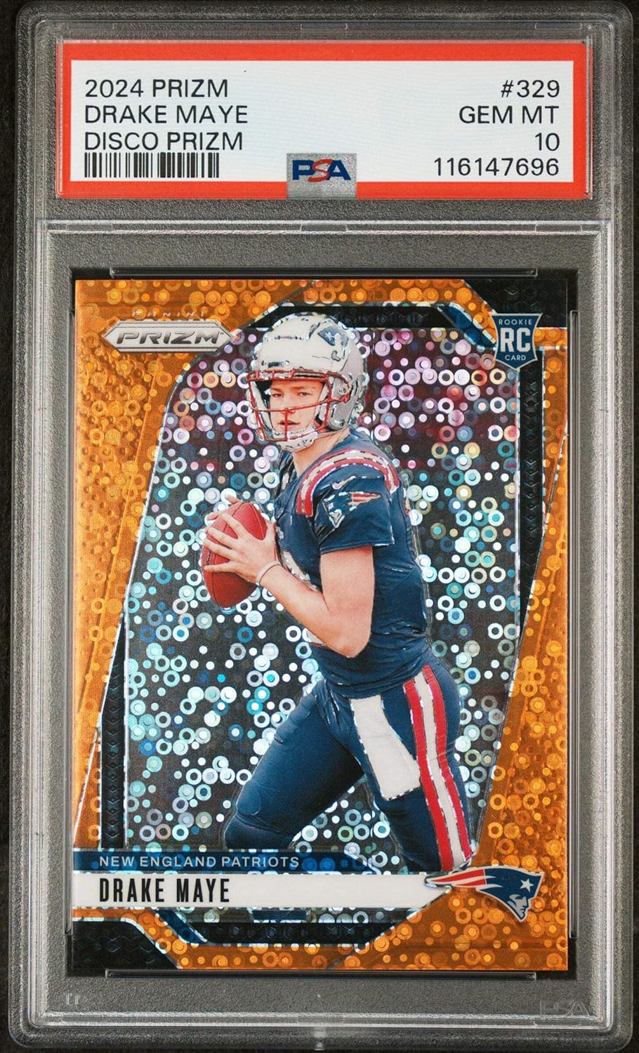 Graded 2024 Panini Prizm Drake Maye #329 Disco Prizm Rookie RC Football Card PSA 10 Gem Mint