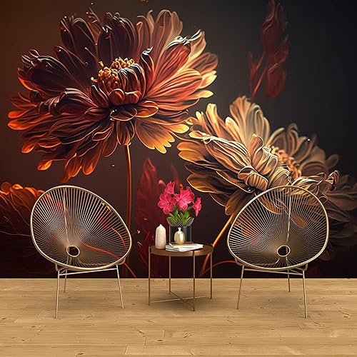 Miniatura 4 de DEKOROS.COM Papel tapiz con estampado de flores de crisantemo sobre fondo oscuro, diseño floral audaz y elegante para un interior llamativo del