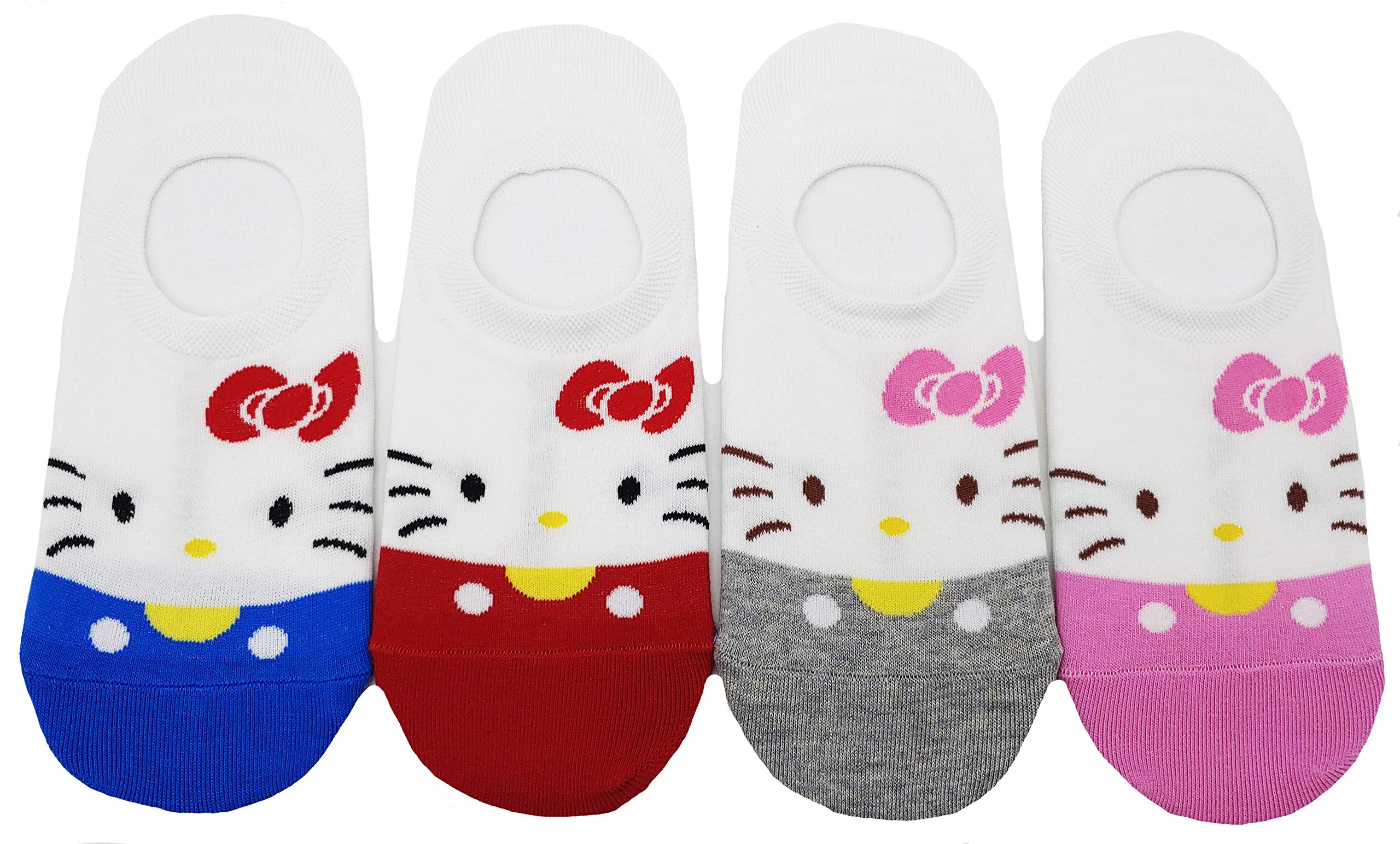 JJMaxWomen's Hello Kitty Cute Cotton Blend Ankle Socks Set (Color Toe Boat Socks)