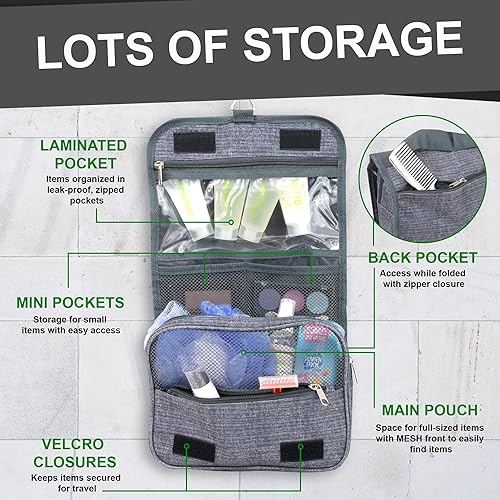 Miniatura 2 de Summit Ridge Bolsa de aseo colgante con múltiples bolsillos, bolsa de viaje con gancho para colgar, bolsa de cosméticos resistente al agua,