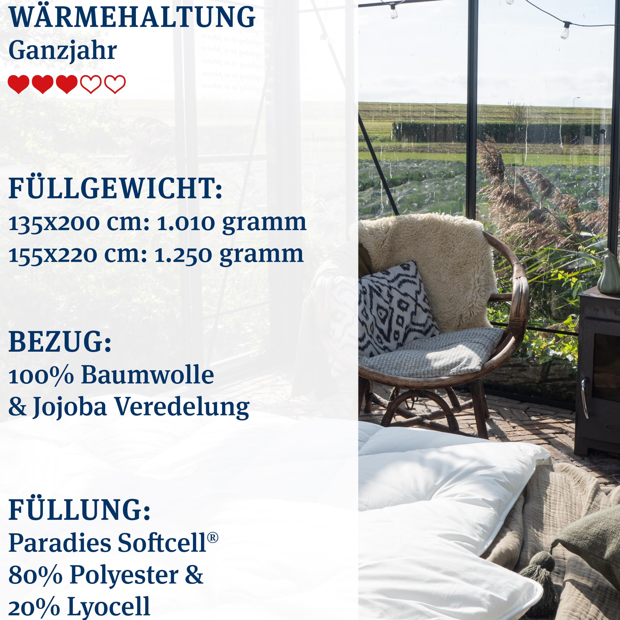PARADIES Lyocell Ganzjahresdecke 135x200 cm - Avera Lyocell Bettdecke