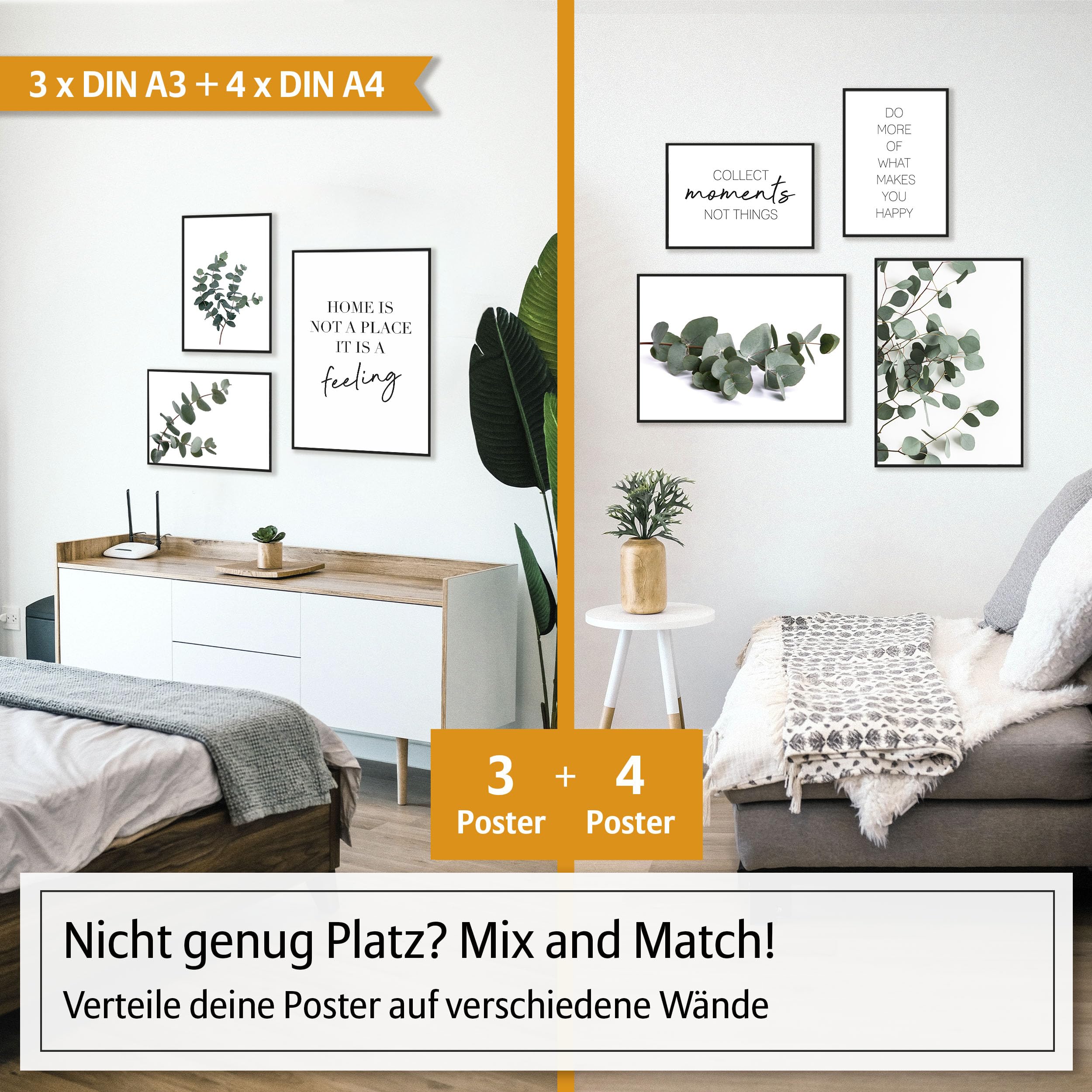 Hyggelig Home Premium Poster Set - Eukalyptus - mit Rahmen schwarz