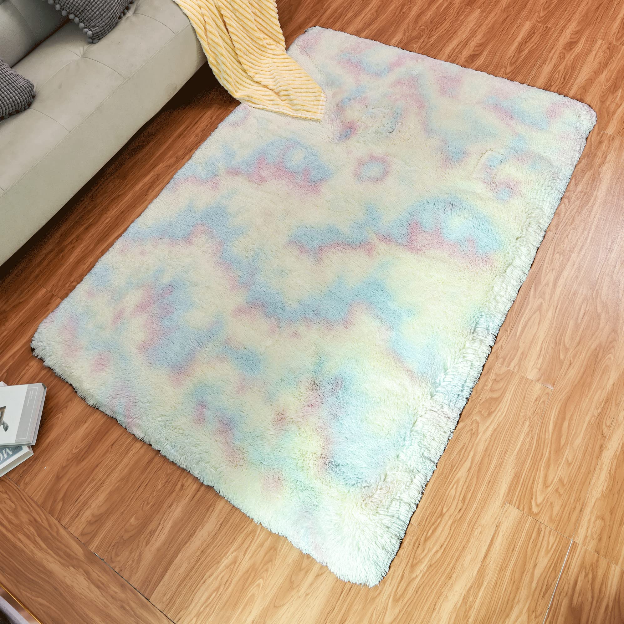 QUANHAO super soft velvet shag carpet, modern indoor fluffy carpet, lovely fluffy bedroom carpet, suitable for home decoration, kindergarten carpet, children's mat(Multicolored, 80 x 120 cm)