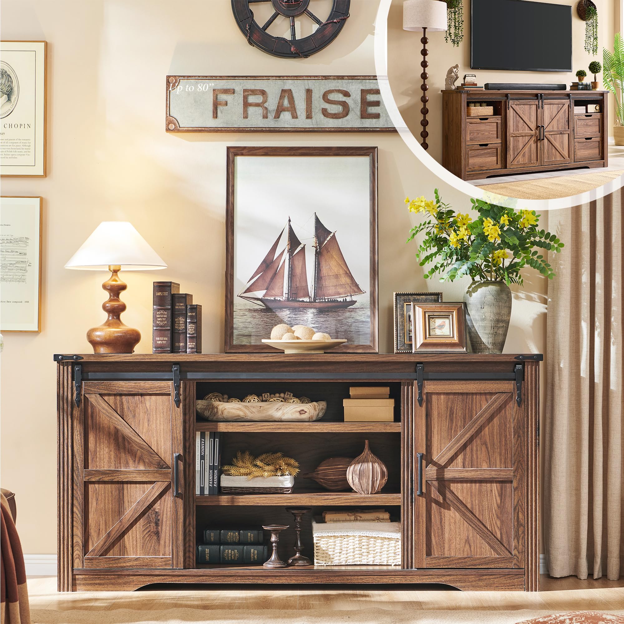 Amazon.com: JXQTLINGMU Farmhouse TV Stand for 75+ Inch TV, 32