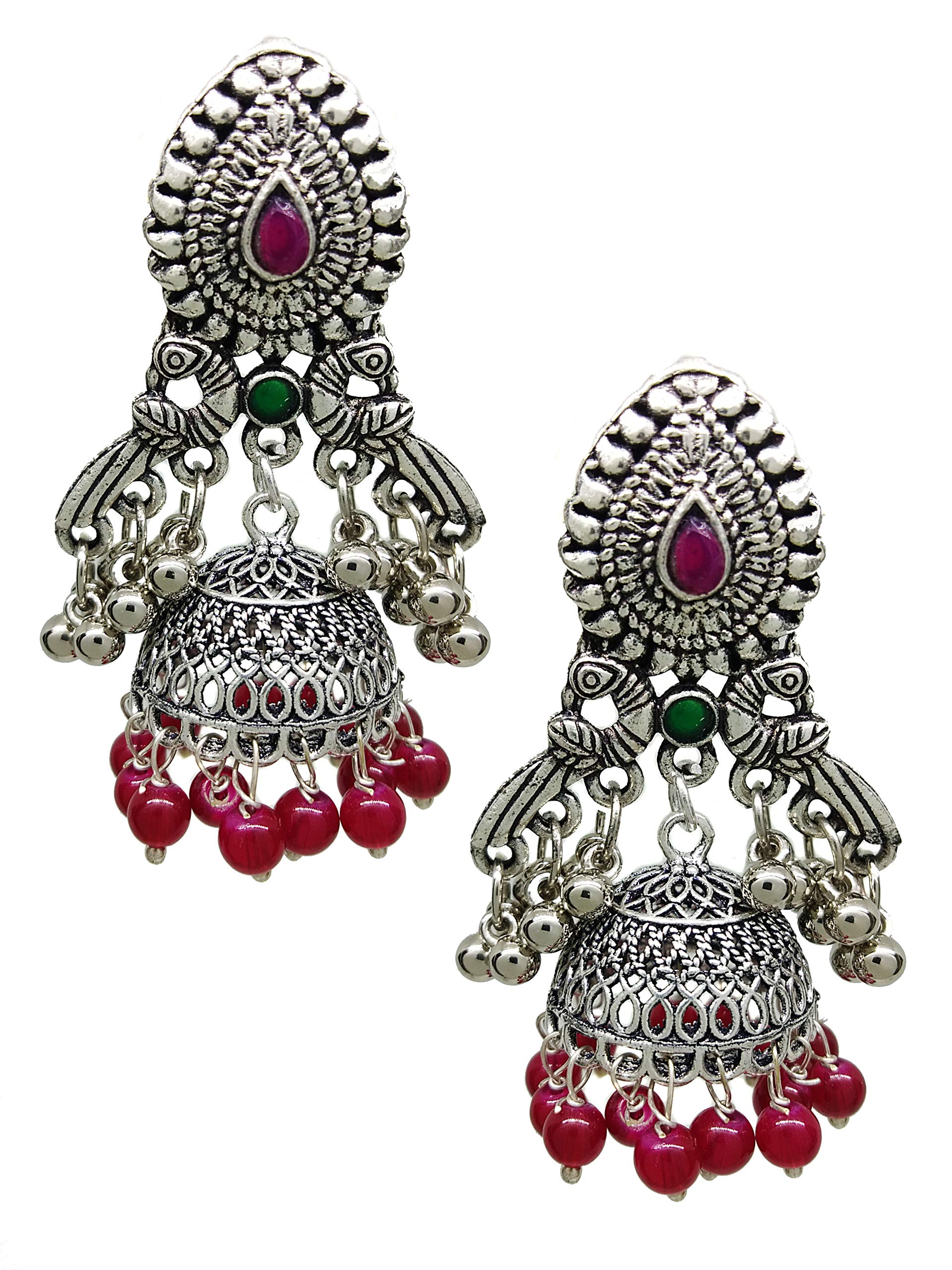 Total FashionHandcrafted German Silver Peacock Style Jhumka Jhumki Earring for Women Girls