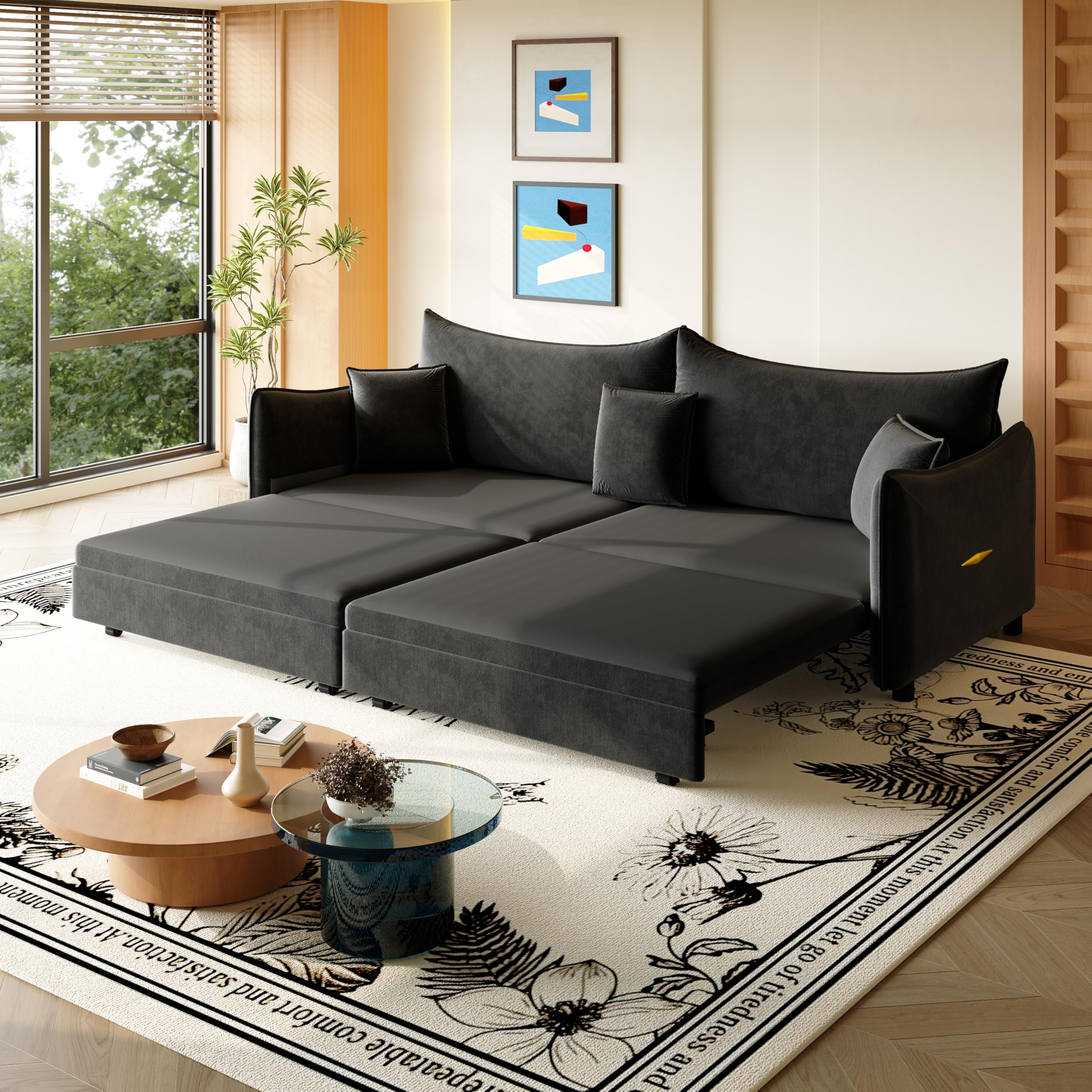 Photo 1 of BDMOL Pull Out Sofa Bed,3-in-1 Convertible Couch with 3 Pillows,81.9” Modern Velvet 3-Seater SofaCouch for Small Space,Living Room,Apartment (Black)