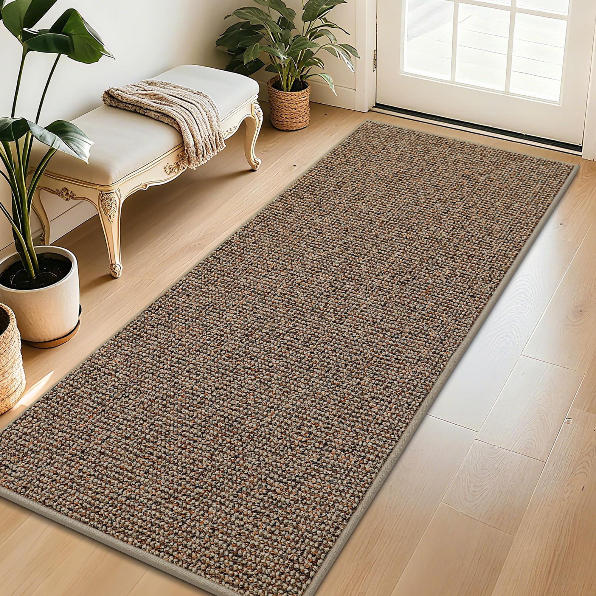 BEQHAUSE Dirt Trapper Door Mat 32" x 72", Non-Slip Washable Doormats, Beige