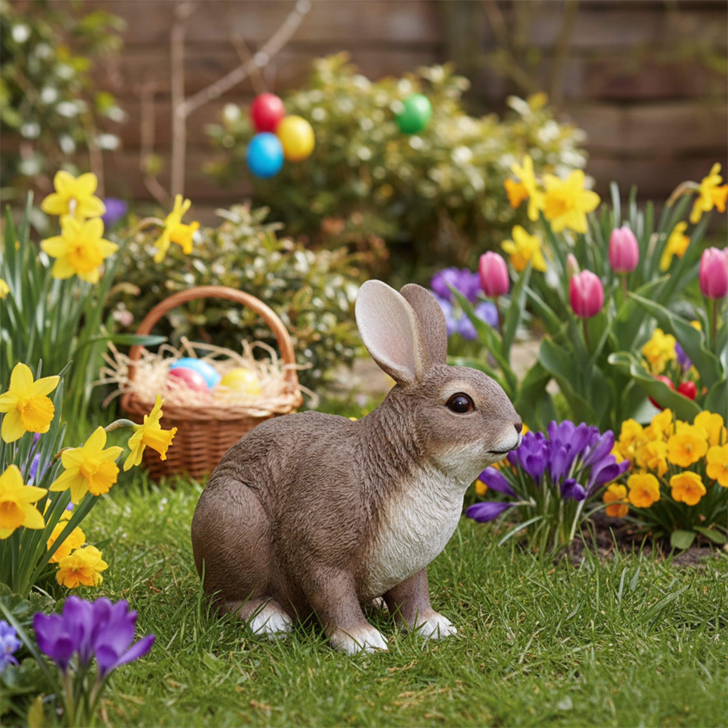 colourliving Deko Hase Figur Gartenfigur Hase stehend realistische Hasenfigur als Osterdeko und Frühlingsdeko für Garten, Terrasse und Zuhause (braun sitzend groß)