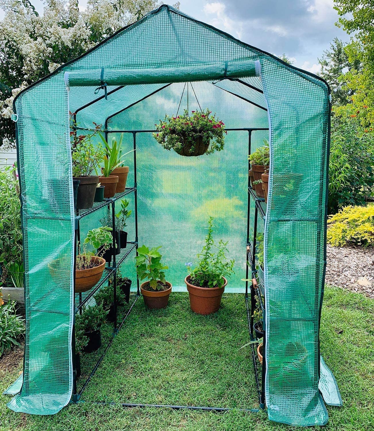 Ohuhu Gewächshaus Foliengewächshaus 3 Tiers 12 Regale | Winterfest & Stabil | Tomatengewächshaus für Pflanzen mit PE-Abdeckung | Tomatenhaus für Garten 145x145x195 cm Grün