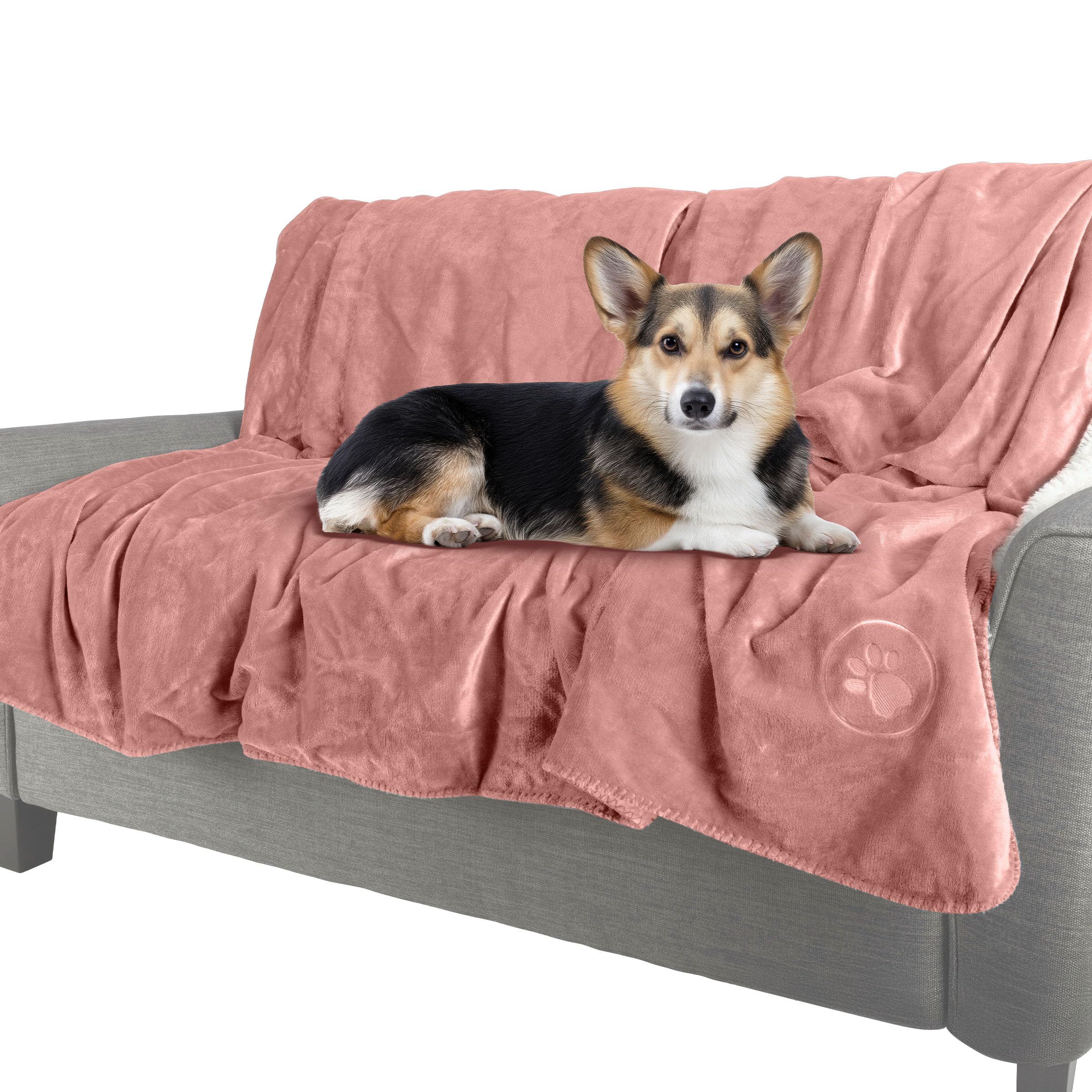 Petmaker Waterproof Dog Blanket - 50x60-Inch Reversible Sherpa Dog Blanket for Couch, Bed, or Car - Protects from Spills, Stains, or Pet Fur (Pink)