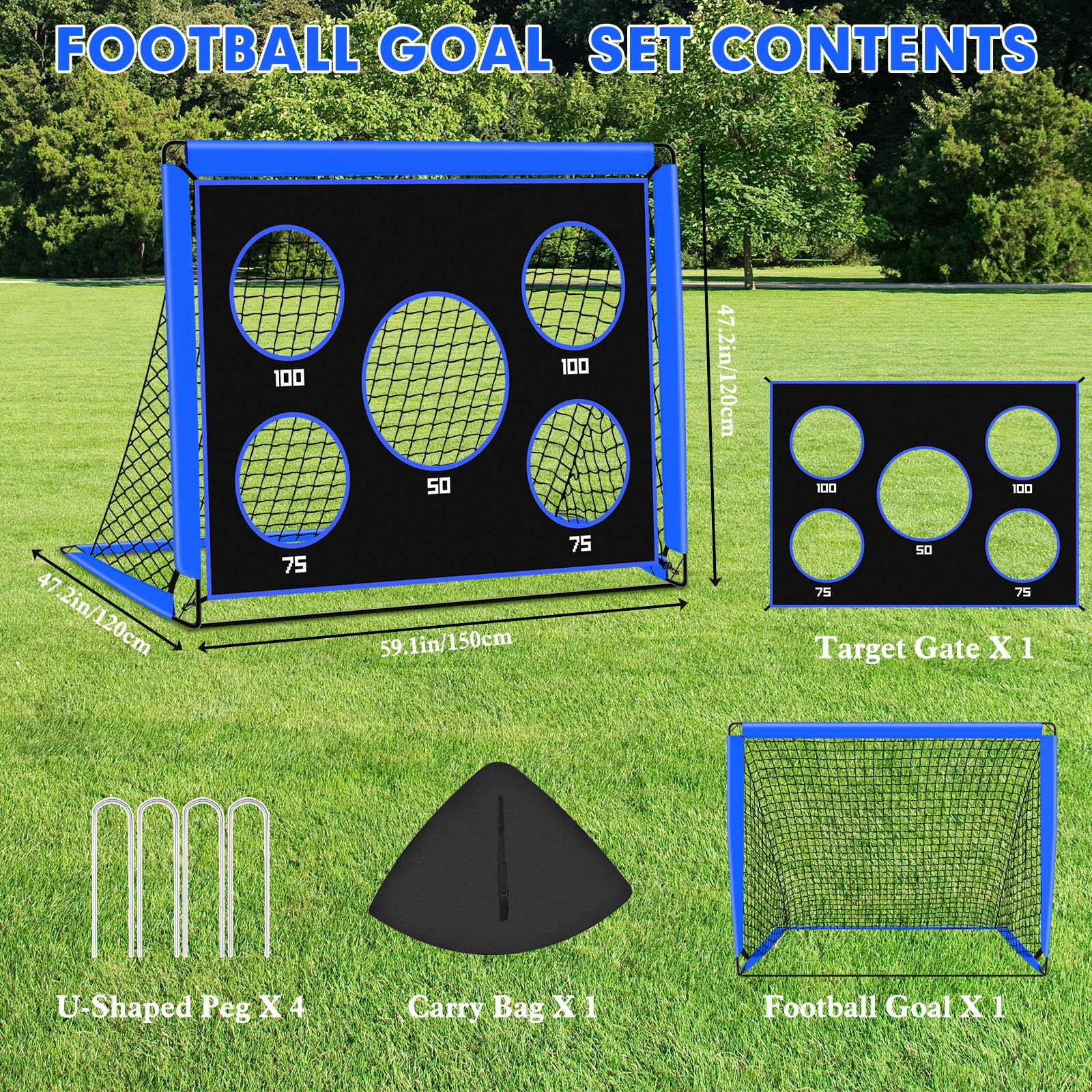 Portería de Fútbol 2 en 1 Pop Up para Niños con Bolsa de Transporte, Entrenamiento de Fútbol Interior y Exterior