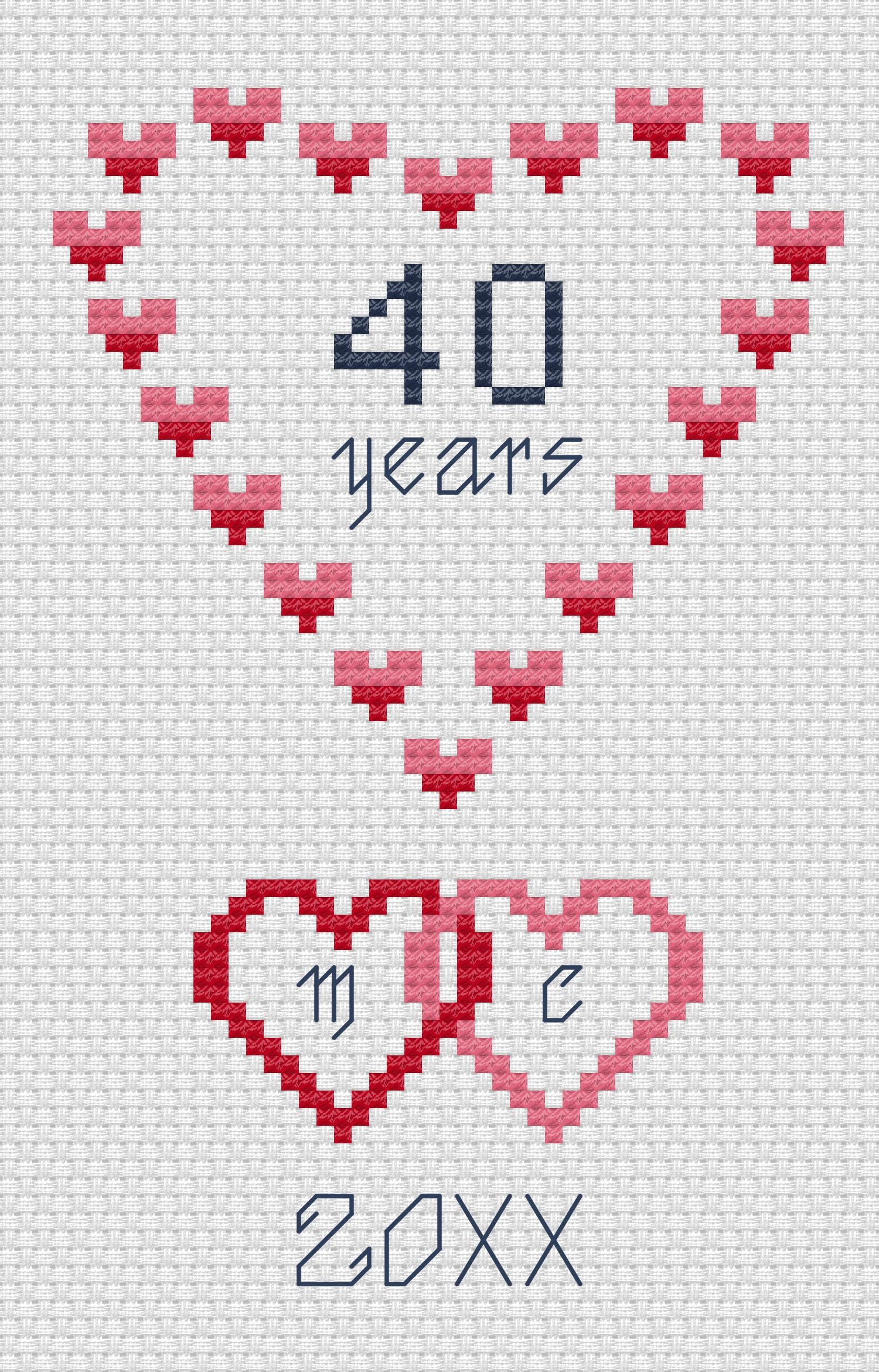 Florashell Needlecrafts Clear Ruby Wedding Hearts Anniversary Cross Stitch Card Kit