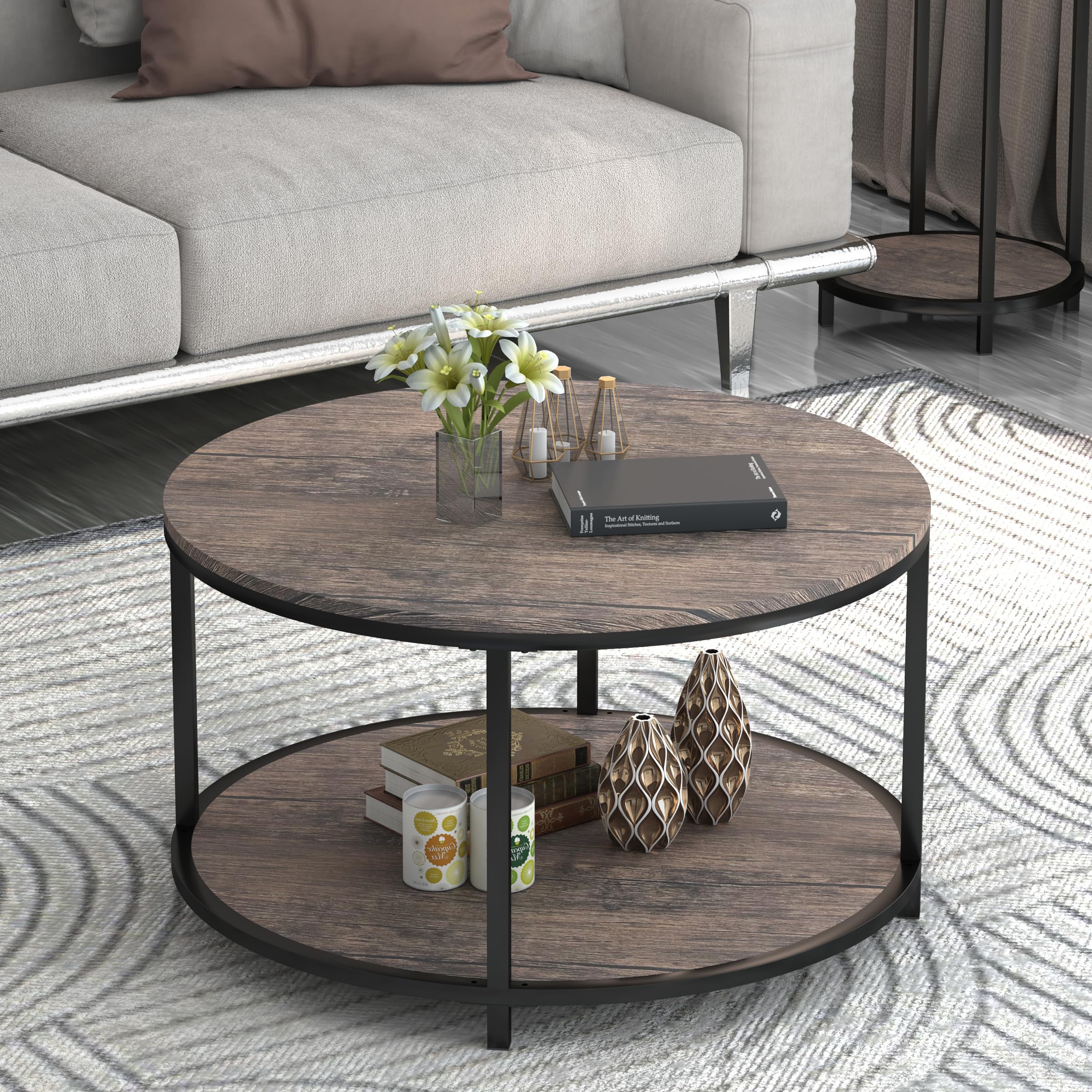 Snapklik.com : Round Coffee Table, 28" Coffee Table For Living Room,2 ...