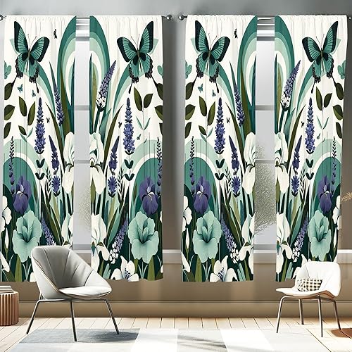 Miniatura 25 de Ambesonne Cortinas abstractas para ventana, patrón de encaje ornamental con formas de floración floral, arte clásico de estilo medieval, juego de 2