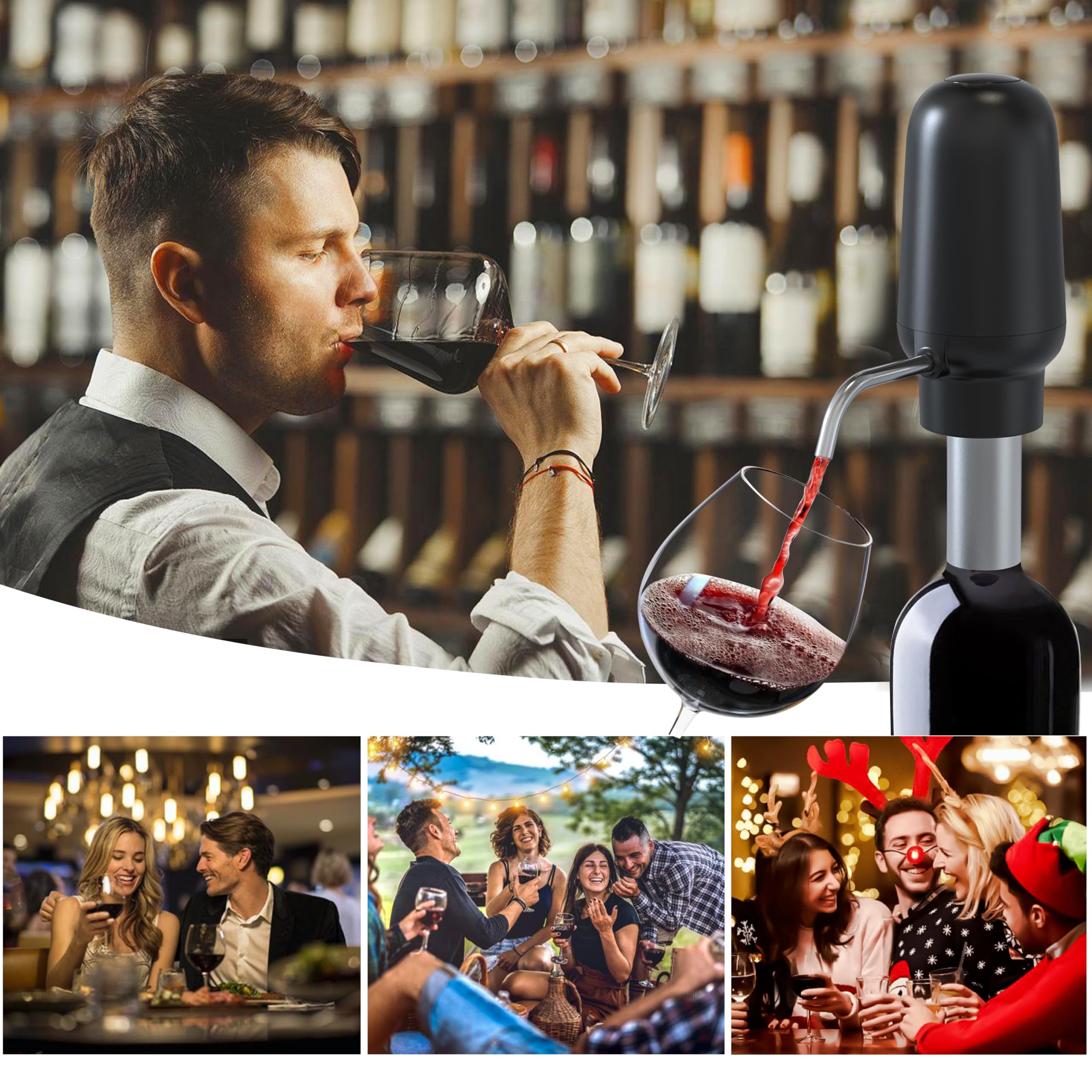 Dispensador de vino aireador de vino eléctrico recargable con puerto USB-C, sirve 30 botellas más por carga, mejora el sabor al instante, 100% seguro para alimentos, regalo de vino 3