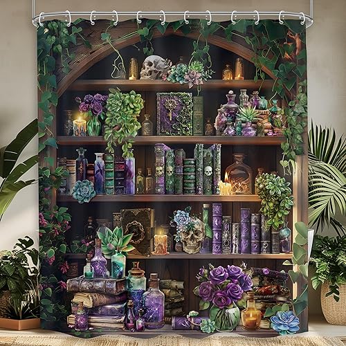 Miniatura 22 de Cortina de ducha de esqueleto de calavera de vaquero occidental, divertida, gótica de Texas, espeluznante, única hueso mexicano en la bañera,