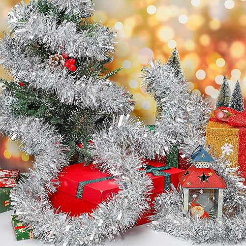 Miniatura 2 de Poen Guirnalda de oropel de Navidad de 100 pies para decoración de árbol de Navidad, decoración de árbol de oropel metálico brillante, guirnalda de