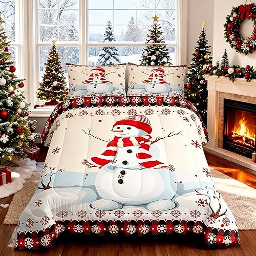 Miniatura 31 de Juego de edredón de Navidad para niños tamaño queen, ropa de cama festiva de dulces navideños, decoración de dormitorio/cabaña de Navidad para Multi