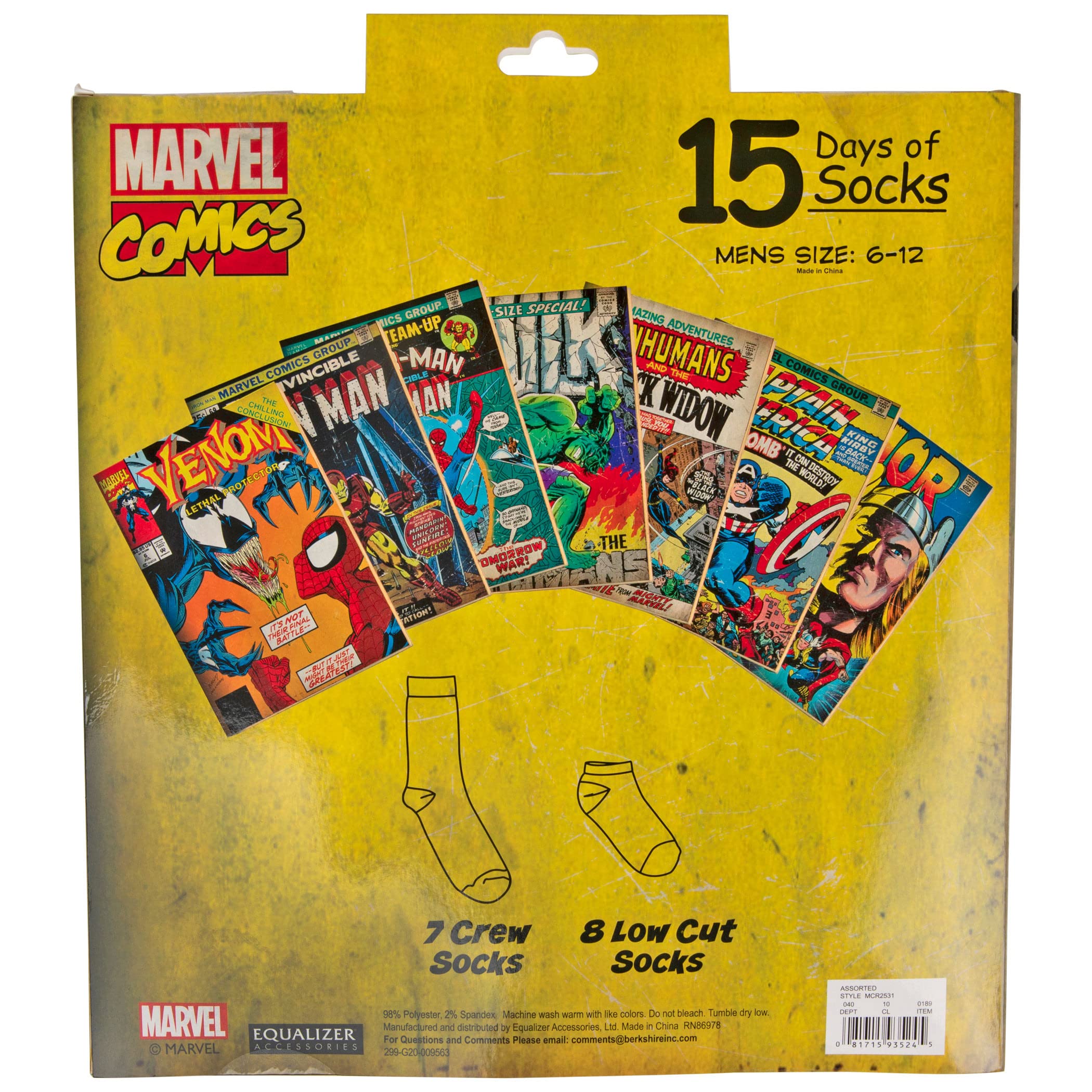 Marvel 15 días de calcetines (7 tripulaciones y 8 calcetines de corte bajo)