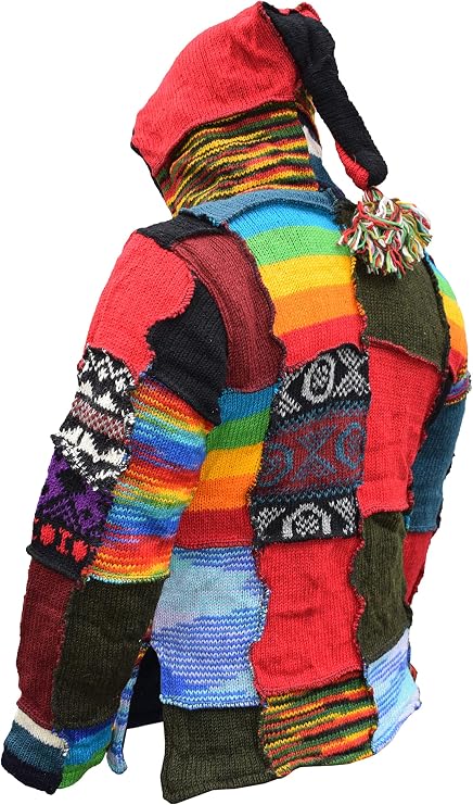 Gheri Mens Patchwork Long Hood Boho Elven Fairy Pixie Hood Festival Jacket
