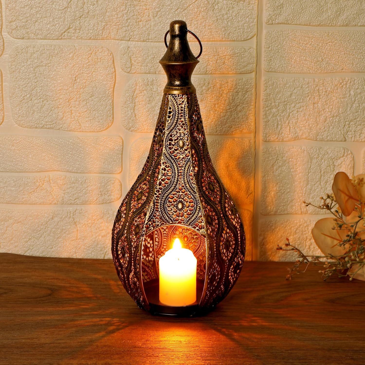 11.6inch Moroccan Lantern Lamp Decorative Candle Holders for Ramadan Decorations, Hanging, Outdoor Patio or Porch, Indoor Home Decor?Bronze?