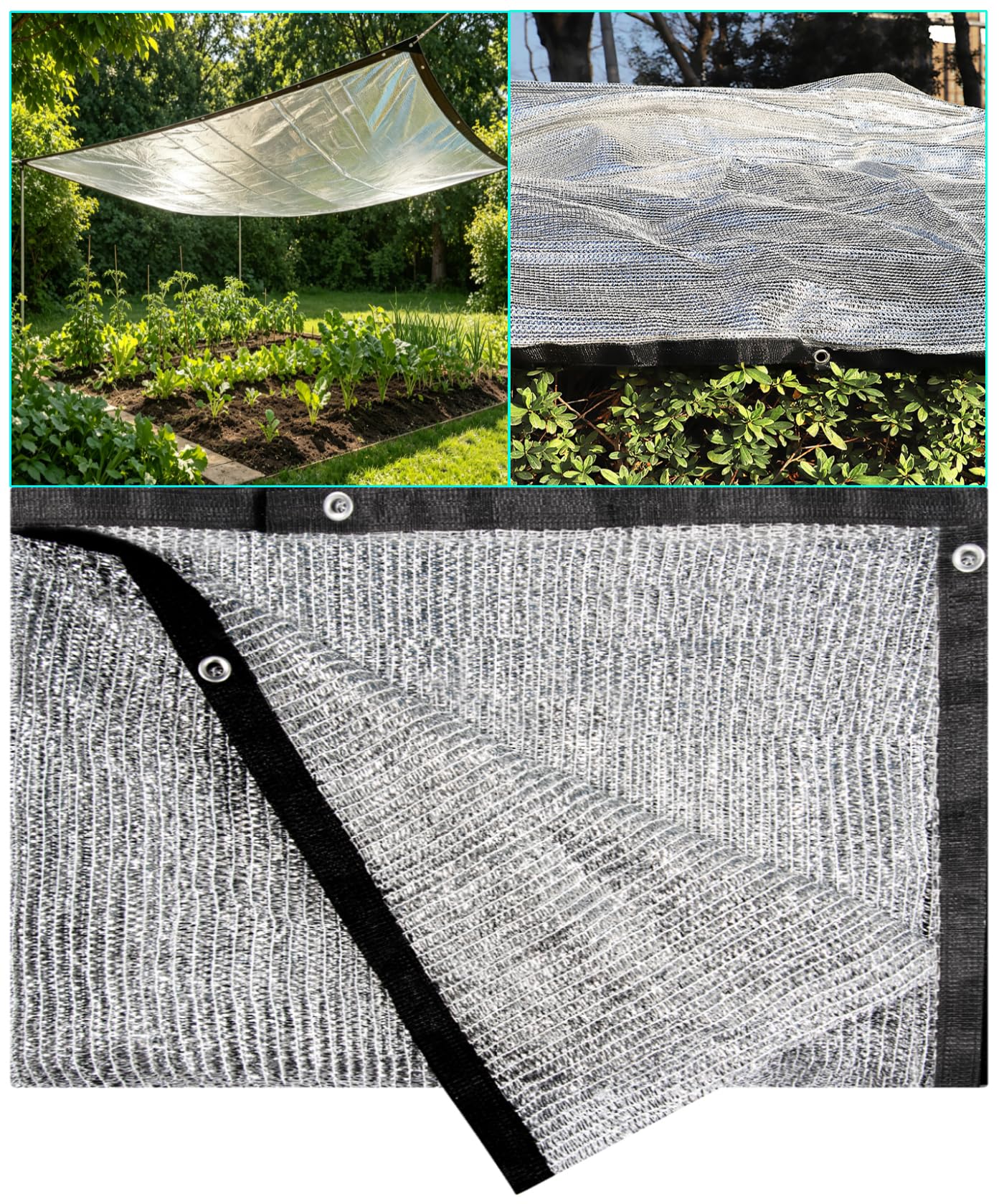 UNIUP 40% Aluminum Foil Shade Cloth with Grommets, Silver Tarps Fabric Privacy Screen Pet Shade Car Cover Patio Garden Pergola Cover Canopy, Come with Ball Bungee Aluminum Shade Net (3 FT x 6 FT)
