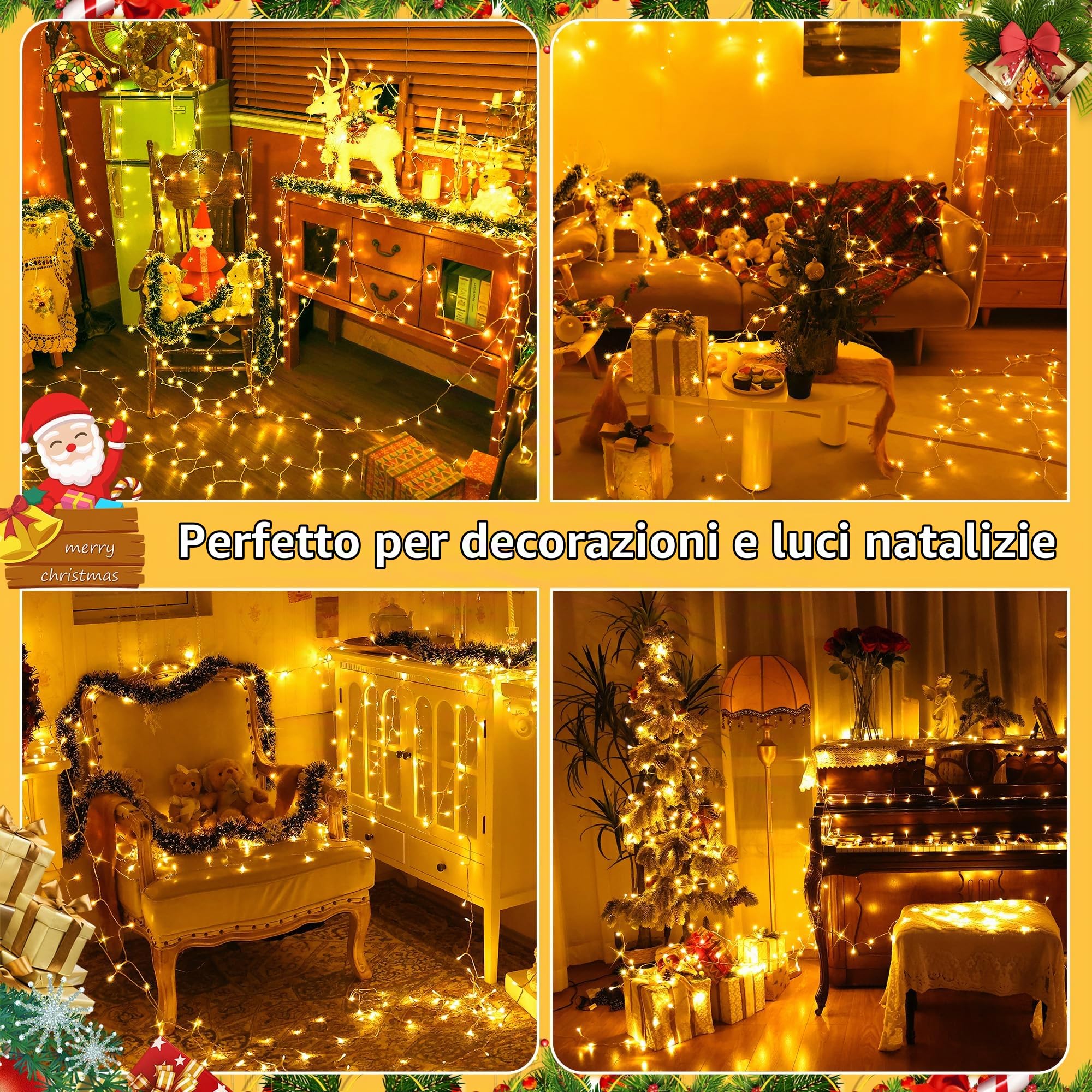 Auriostar Luci Natale Esterno 40m 400LEDs, Impermeabile IP44 Catena Luminosa Esterno, 8 Modalità Luci LED per Interno/Esterno Decorative Natalizie Albero di Natale Nozze Compleanno (Bianco Caldo)