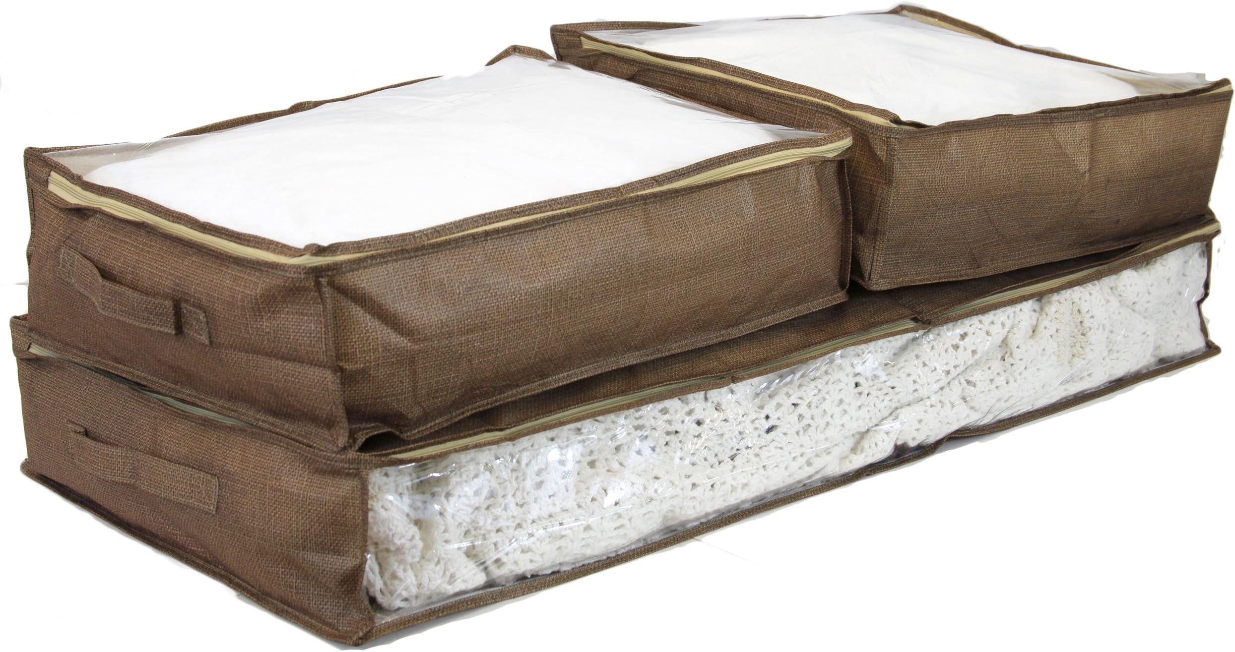 Paylak Set of 3 Storage Bags Under the Bed See Through Window Brown