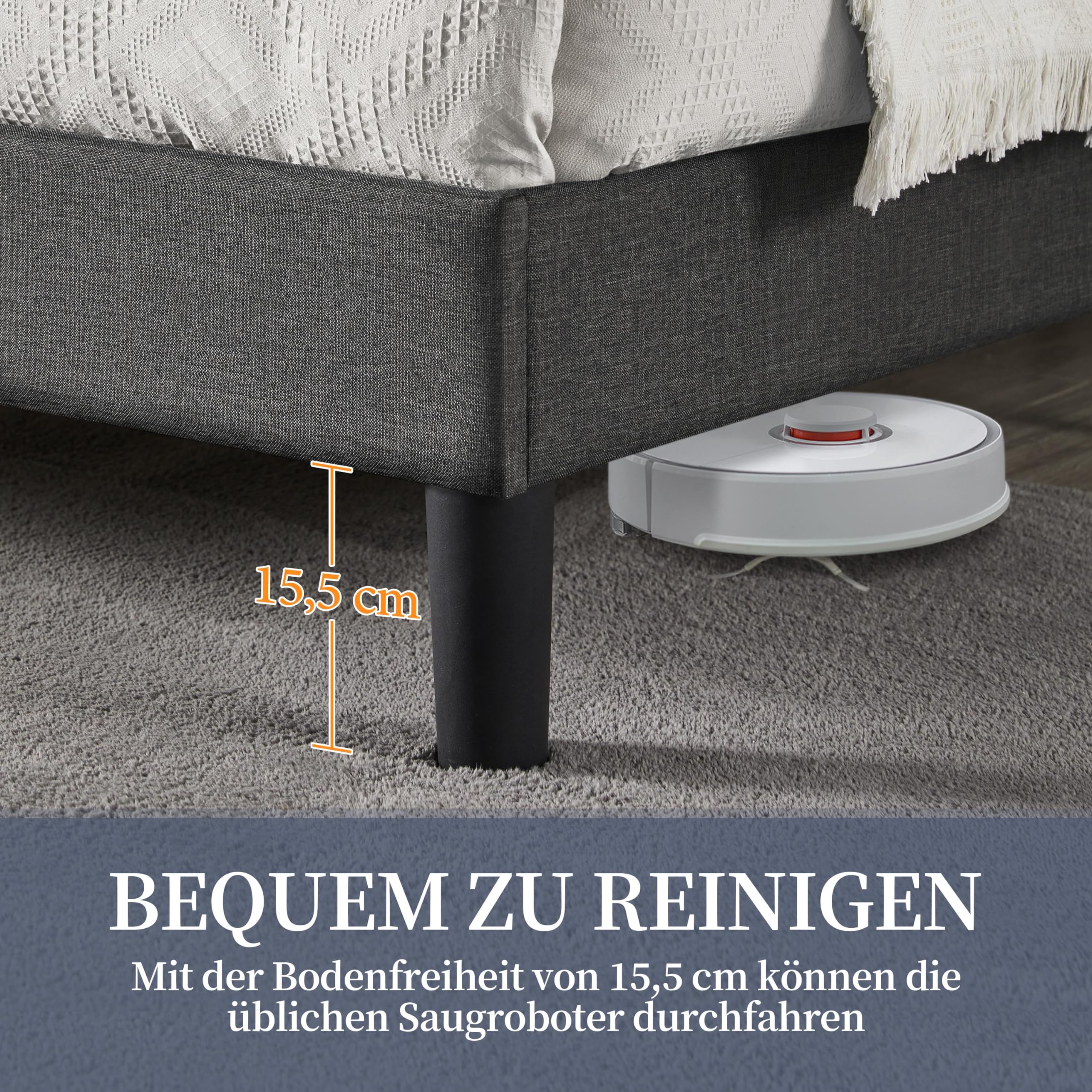 Yaheetech Polsterbett 140 x 200 cm Doppelbett mit Höhenverstellbarem Kopfteil, Stabiler Bettrahmen Stoffbett mit Lattenrost, Gepolstertes Bettgestell Jugendbett, Dunkelgrau