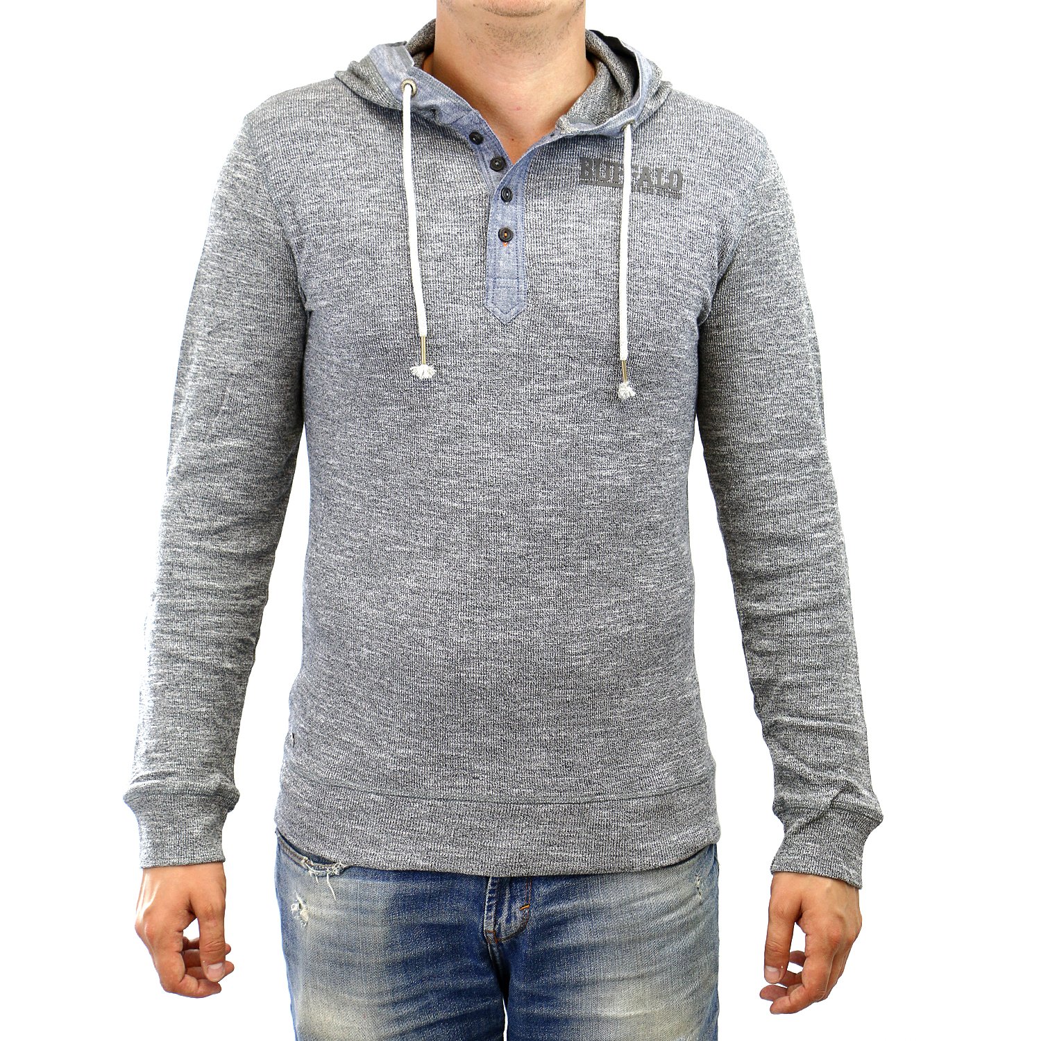 Buffalo David Bitton Men's Nifear Long Sleeve Hooded Waffle Henly Shirt