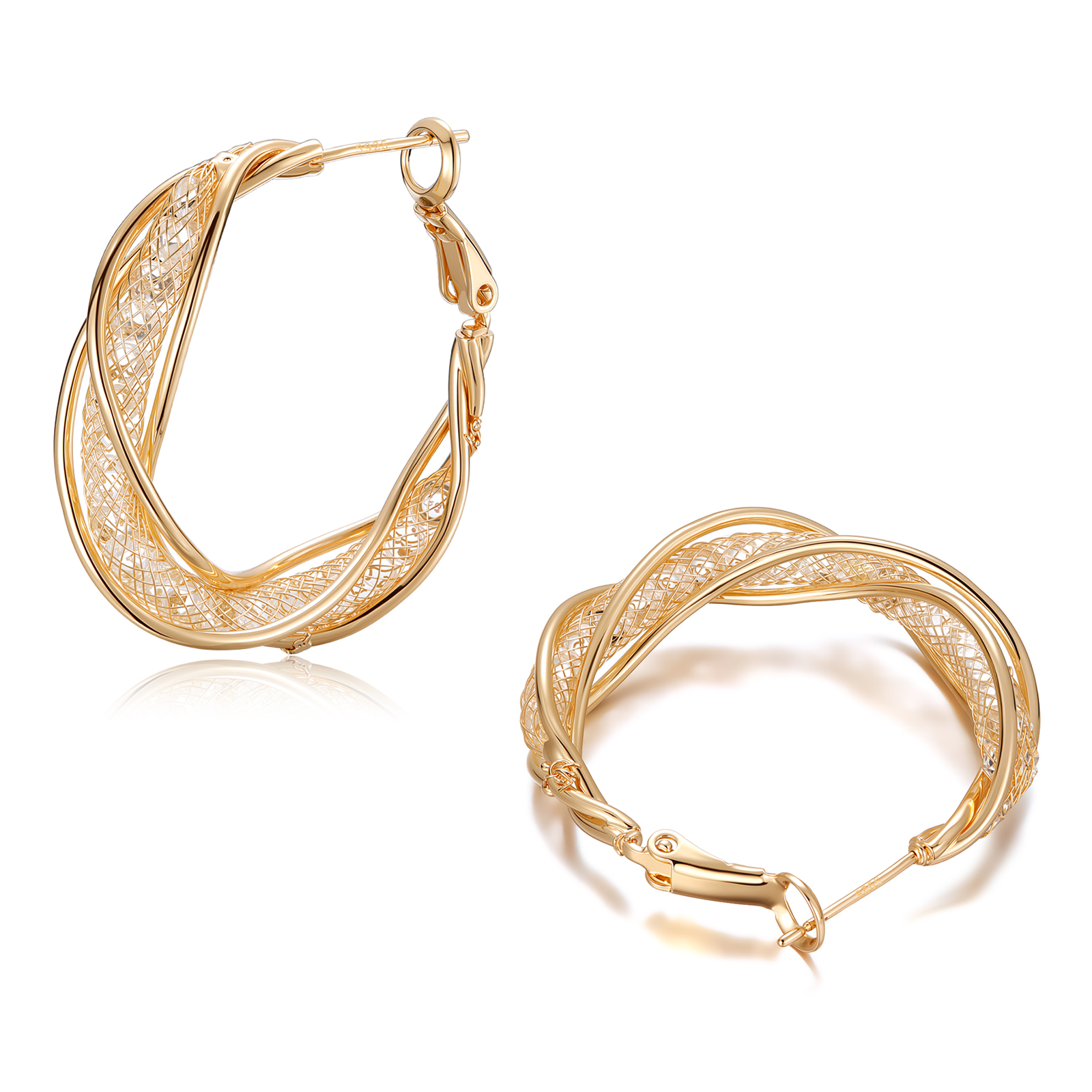 FOXNOV 14K Gold Plated Braided Hoop Earrings with Zirconia-Studded