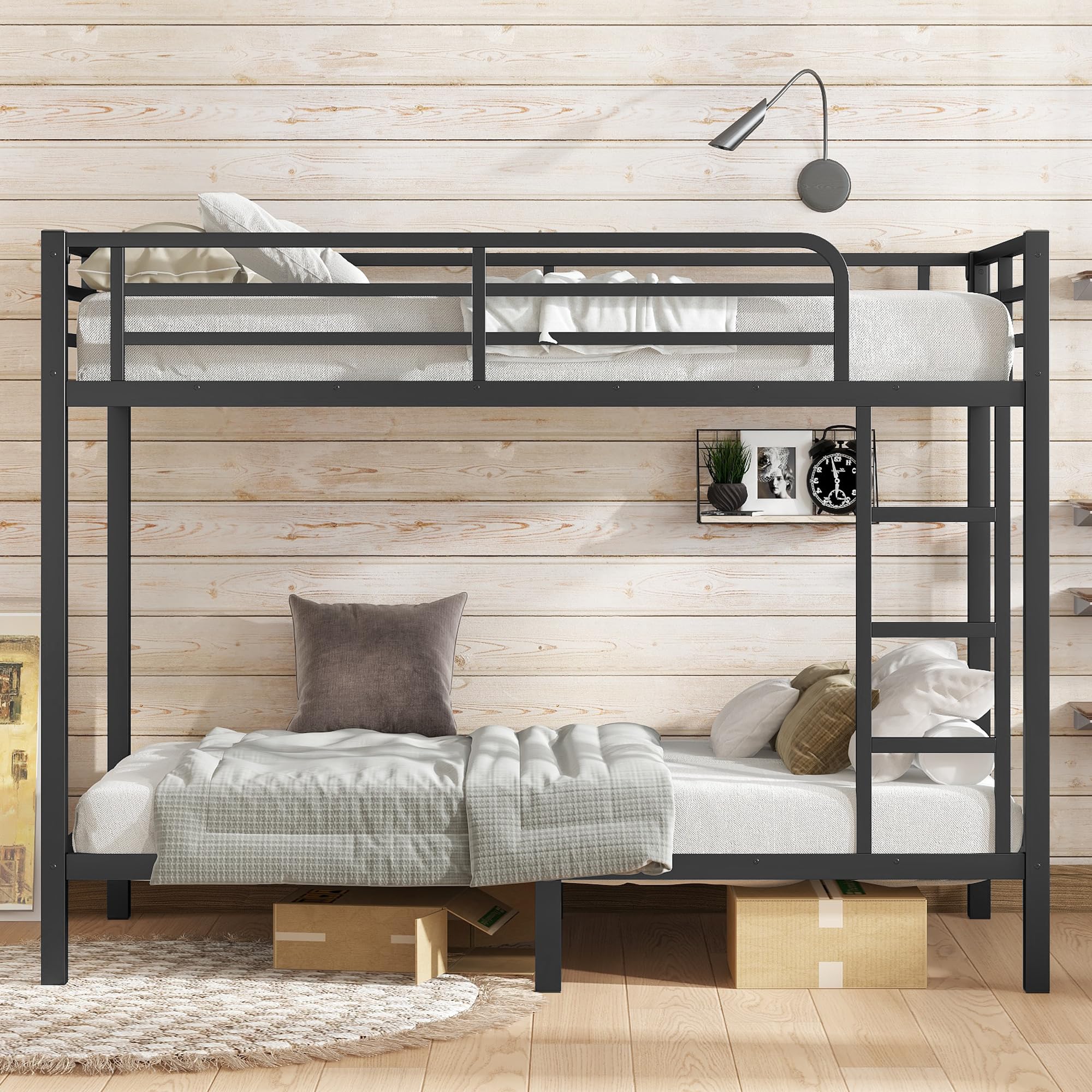 Metal Twin XL Over Twin XL Bunk Bed for Teens and Adults,Space-Saving/Noise Reduced/No Box Spring Needed, Black