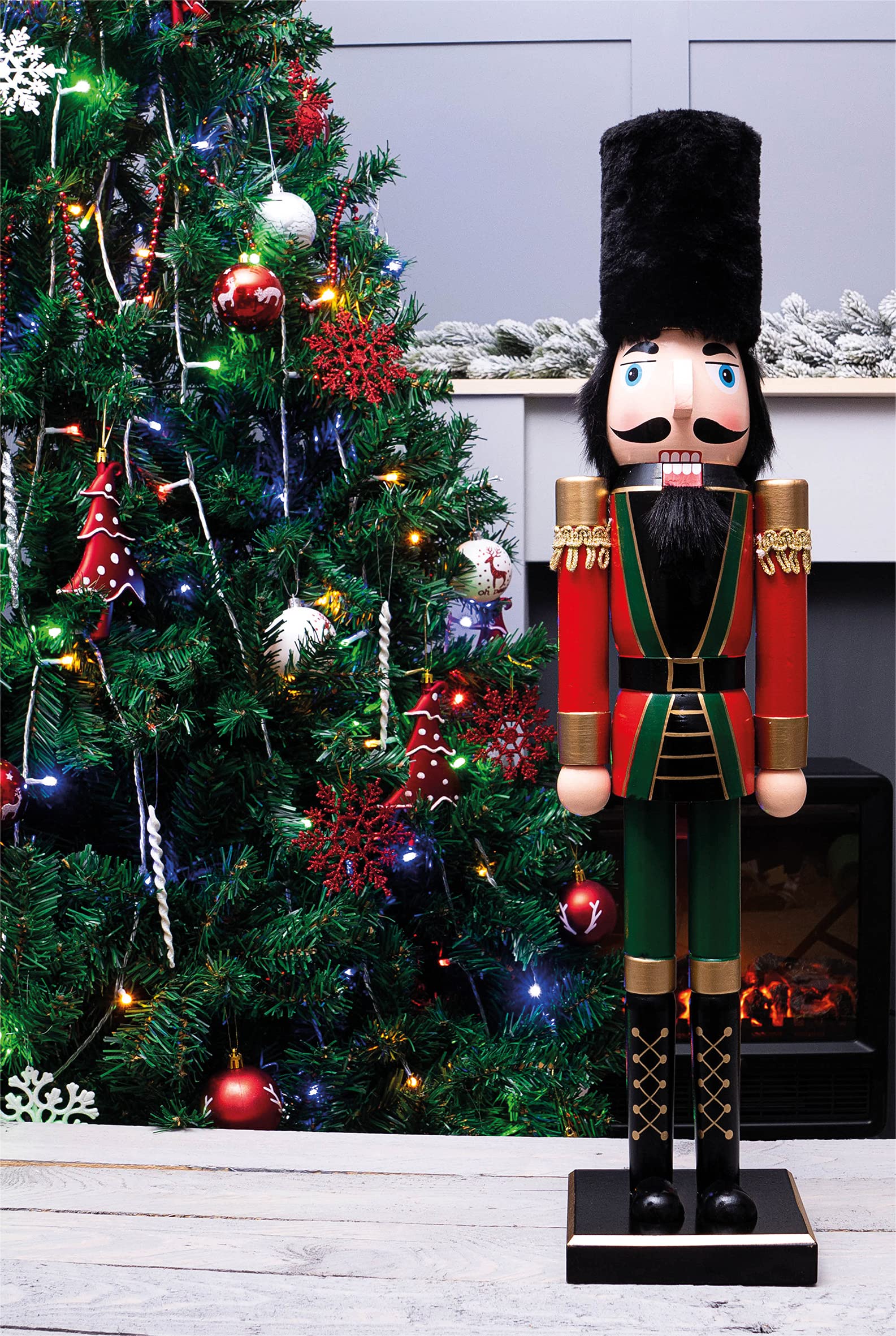 St Helens Home & Garden Green,Red Nutcracker Christmas Decoration 60Cm Height - Wonderfully Festive With Vibrant Colour Detail