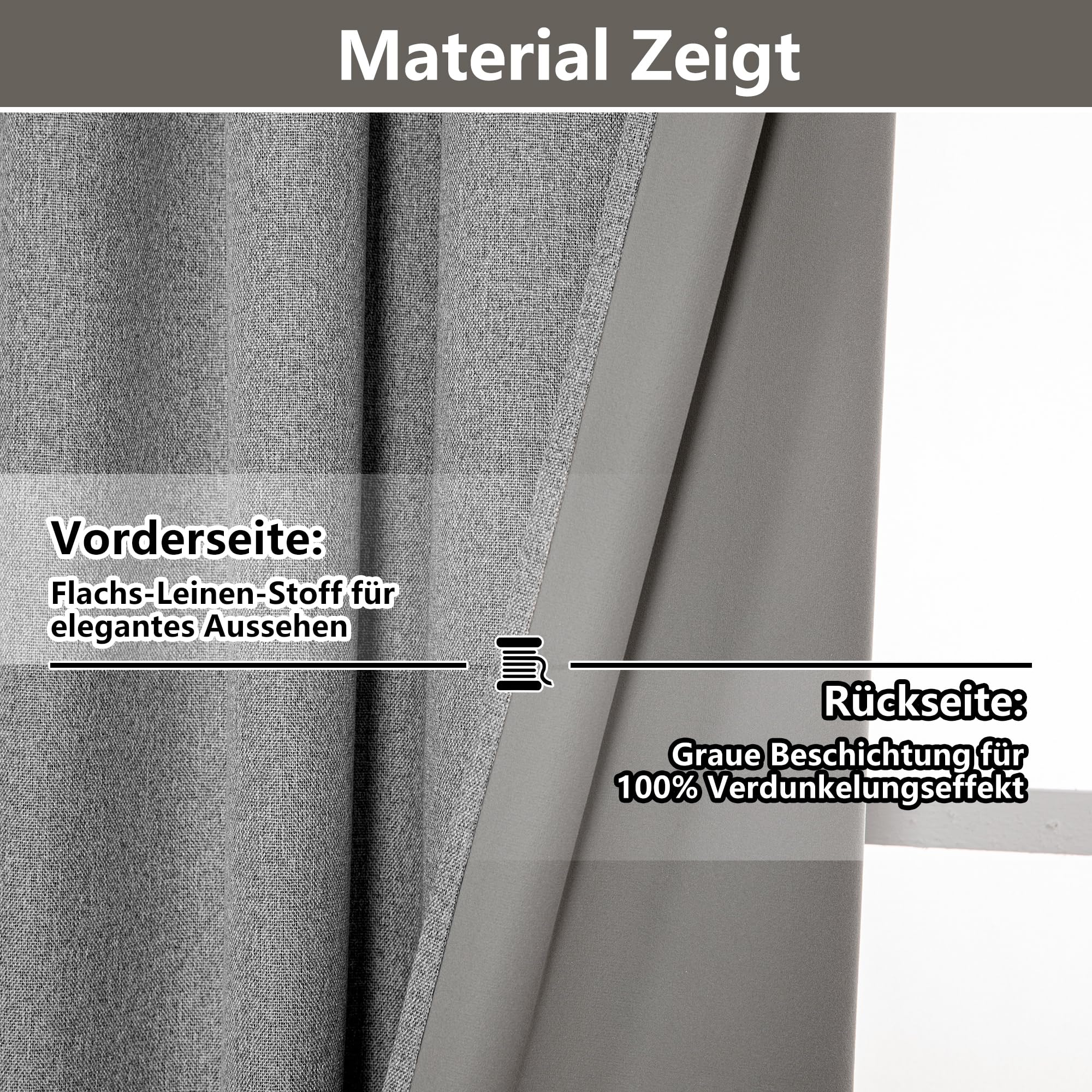 MYSKY HOME Rideau Gris Foncé Occultant Thermiques 140x175(LxH) Rideaux Lin 30% Opaque à Oeillets Anti Froid Draperies Chaleur pour Chambre Salon Maison, Decoration Curtains Lot de 2