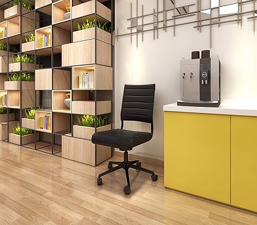 Miniatura 5 de 2xhome Moderno ejecutivo ergonómico ejecutivo con respaldo medio, piel sintética, sin reposabrazos, inclinación, altura ajustable, cojín lumbar,