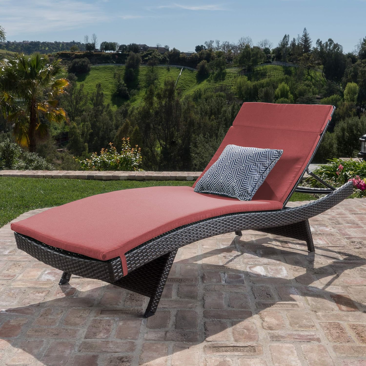 Christopher Knight Home Salem Outdoor Wicker Adjustable Chaise Lounge with Cushions, Multibrown And Red