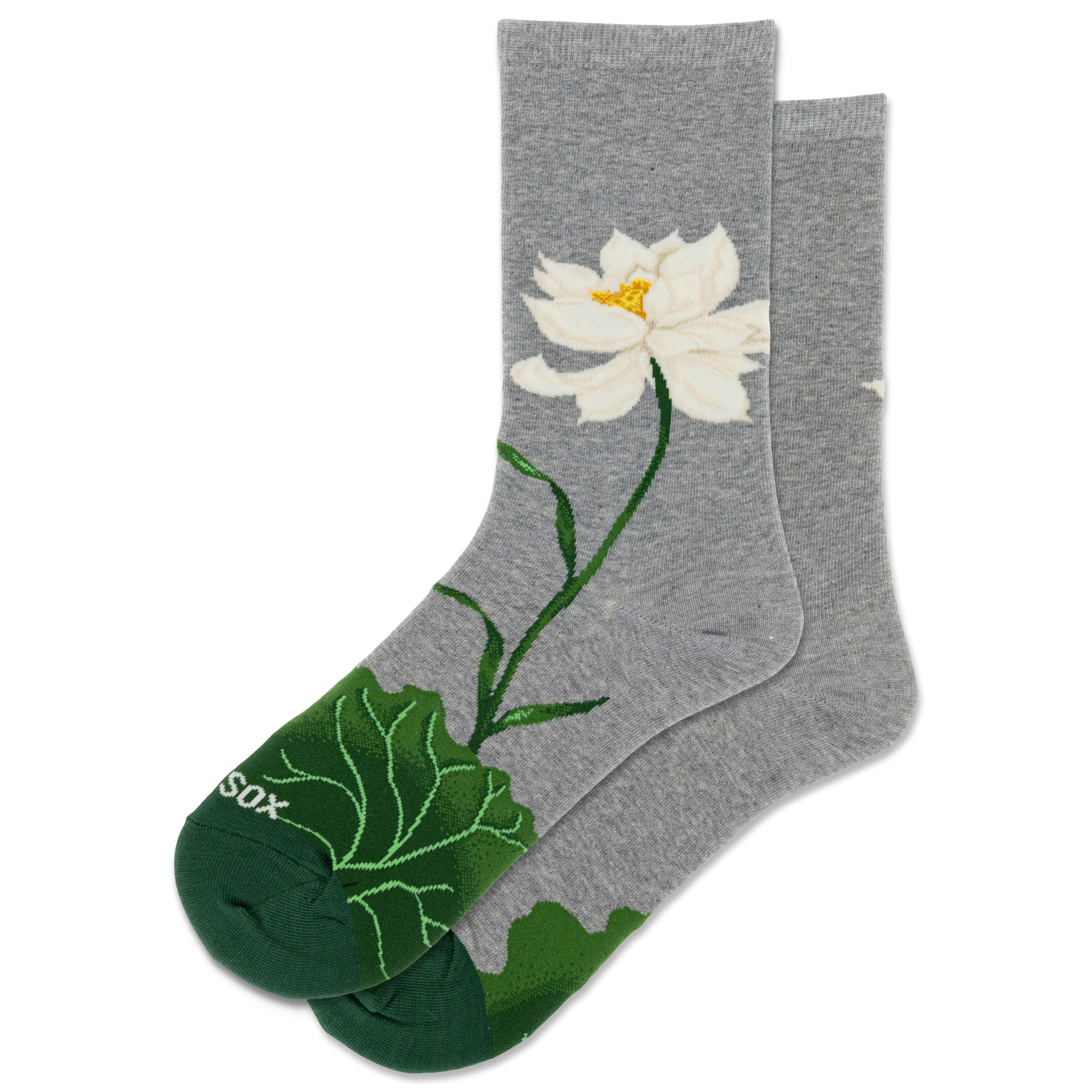 Hot SoxWomen's White Lotus Crew 1 Pair Pack, Gray Heather, Women's Shoe Size: 4-10