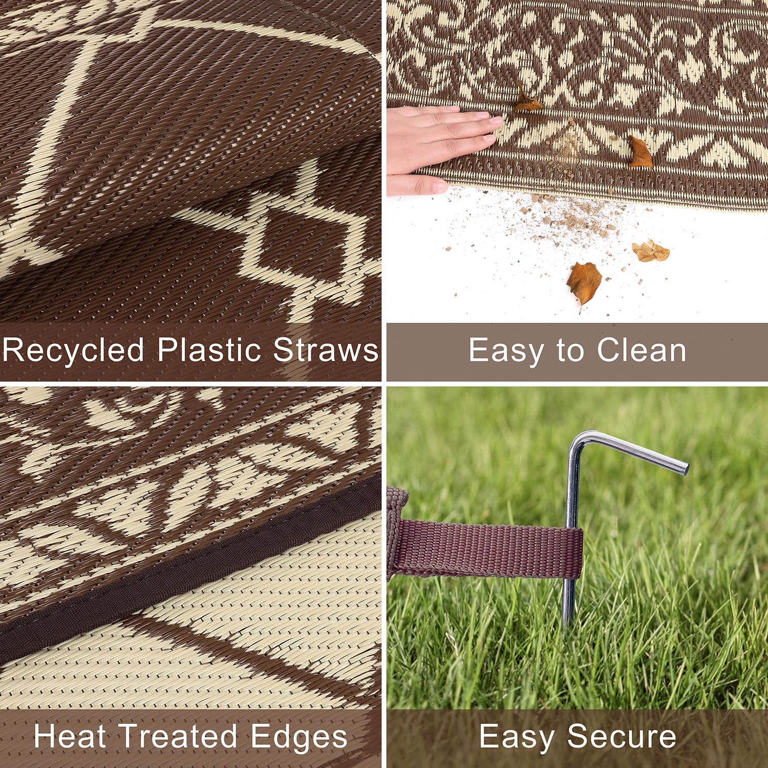 SHACOS Outdoor Rug for Patios Waterproof 240x300 cm Reversible Garden Rug Patio Rugs UV Resistant Foldable Outdoor Carpet Mat Plastic Straw Rugs for Balcony Decking Camping Beach, Grey — view 41