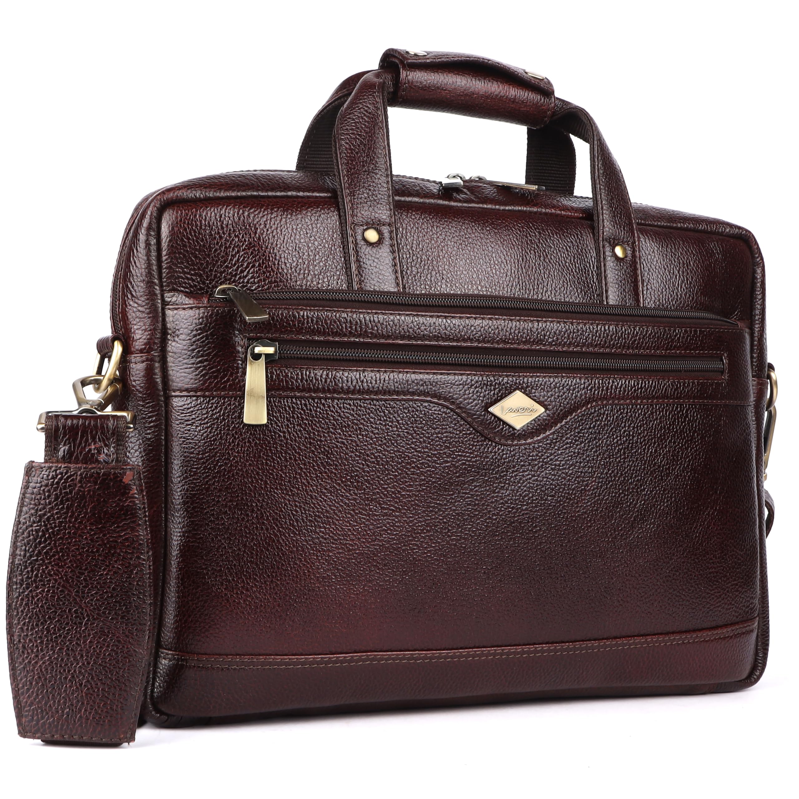 LAVERI FULL GRAIN LEATHER LAPTOP BAG FOR Men Women 13-15.6inch Cow Hide Office Briefcase Business CrossBody Messenger Bag IPad Macbook Adjustable Shoulder Strap VIP 1 Year Warranty #2815